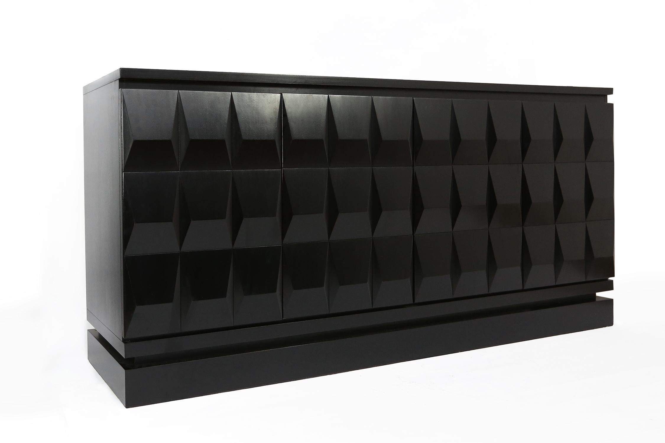 Belgian Brutalist Graphical Black Sideboard 1970s In Good Condition For Sale In Ghent, BE