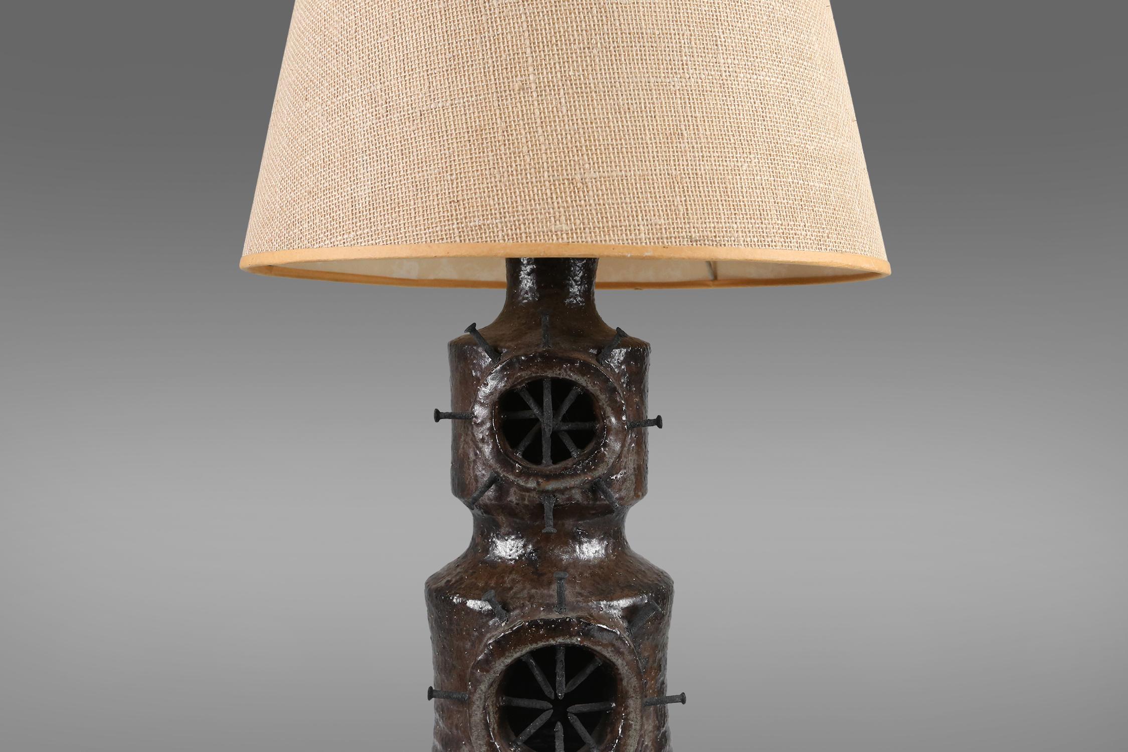 Ceramic Belgian Brutalist Lamp, circa 1960 For Sale