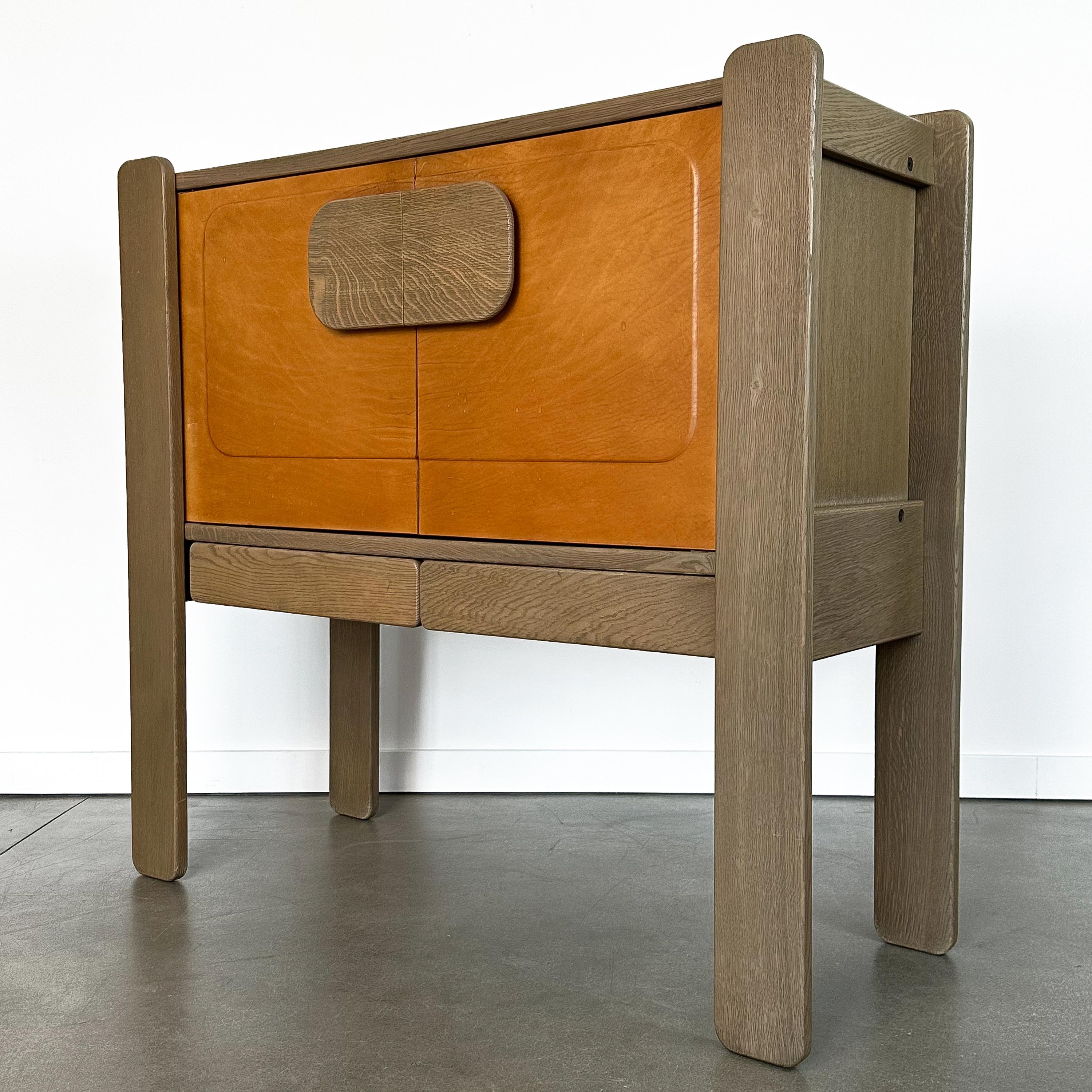 Late 20th Century Belgian Brutalist Leather Front 2 Door Cabinet