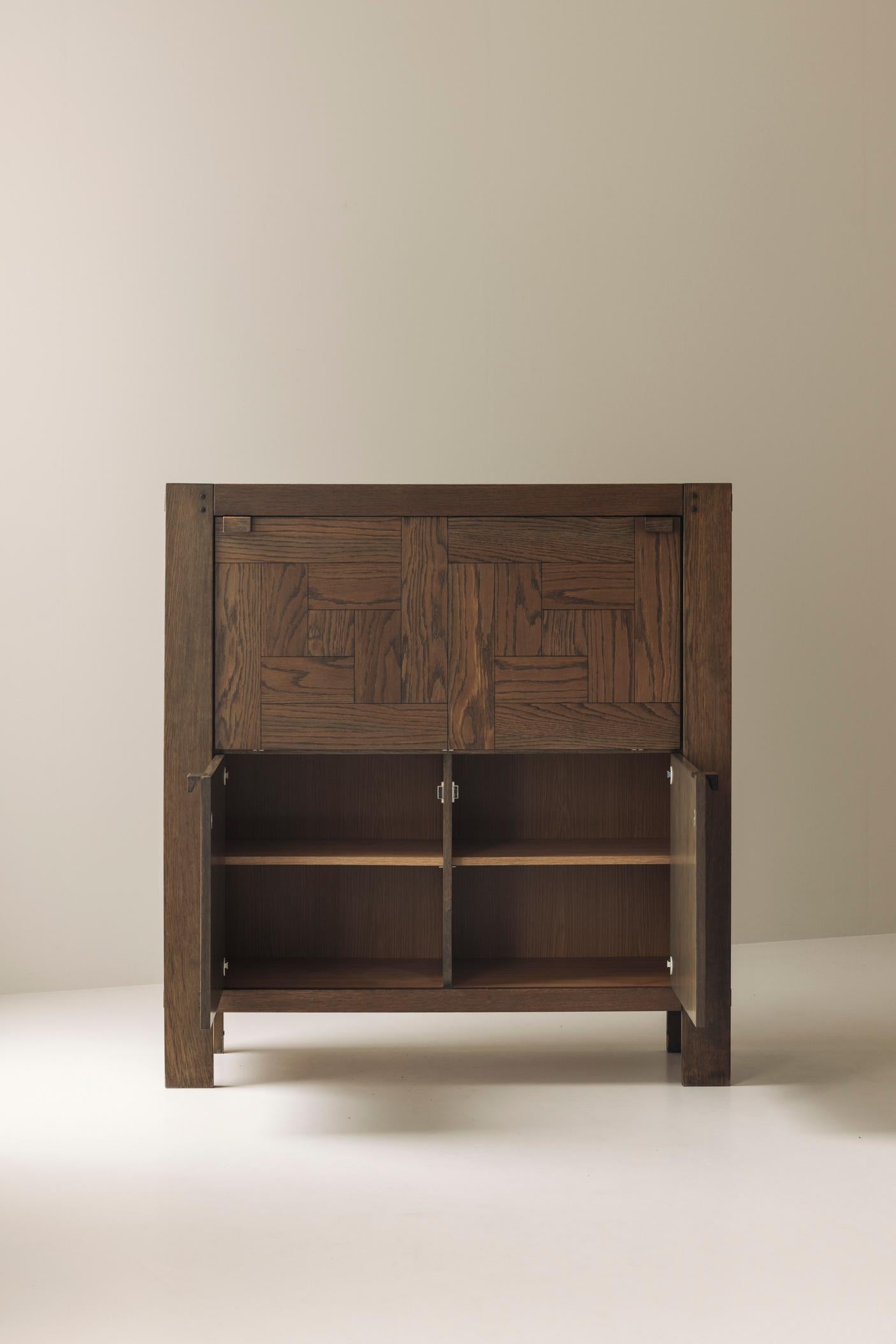 Late 20th Century Belgian Brutalist “Modena” highboard with graphical doors by Frans Defour, 1970s For Sale