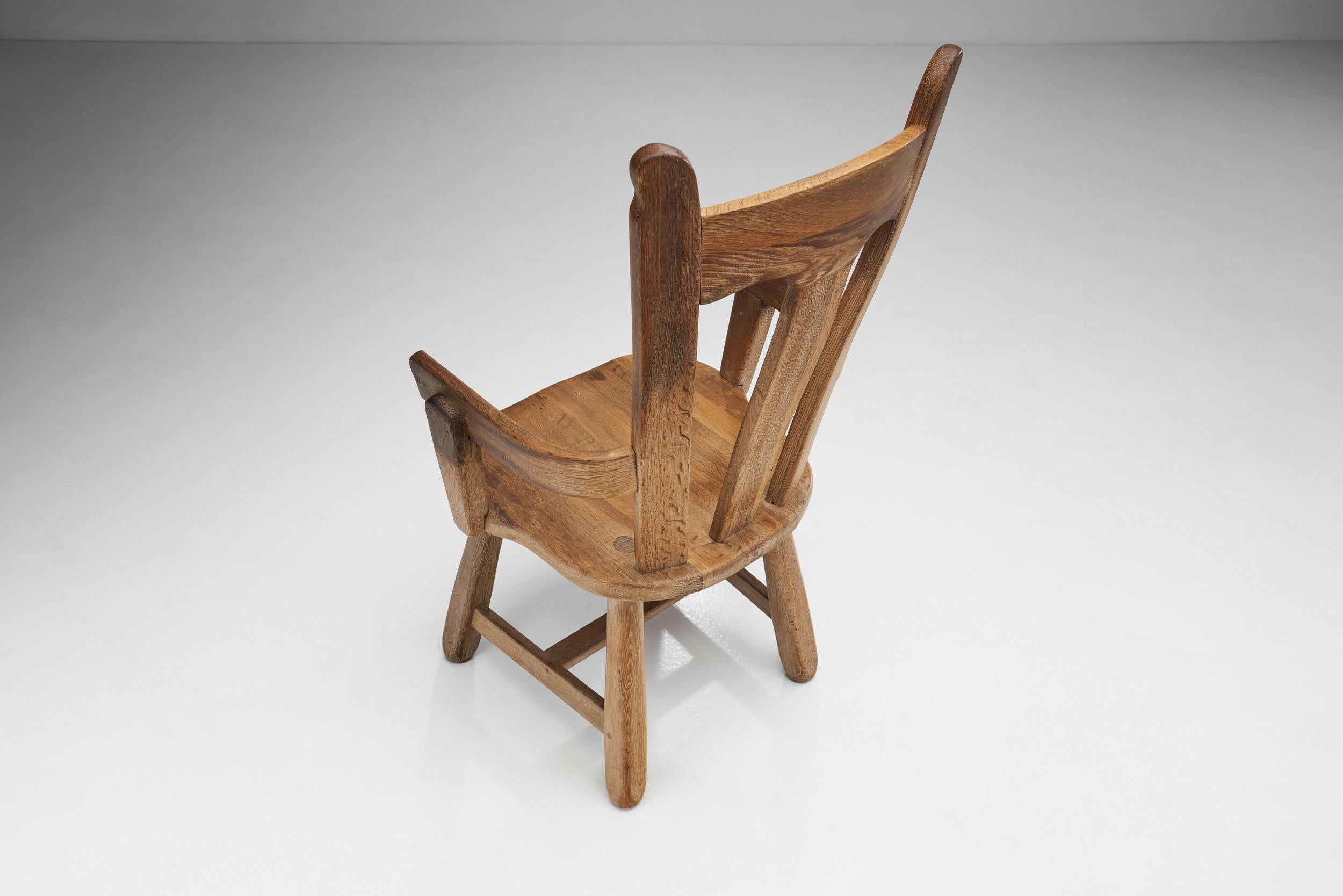 Belgian Brutalist Oak Dining Chair, Belgium 1970s For Sale 6