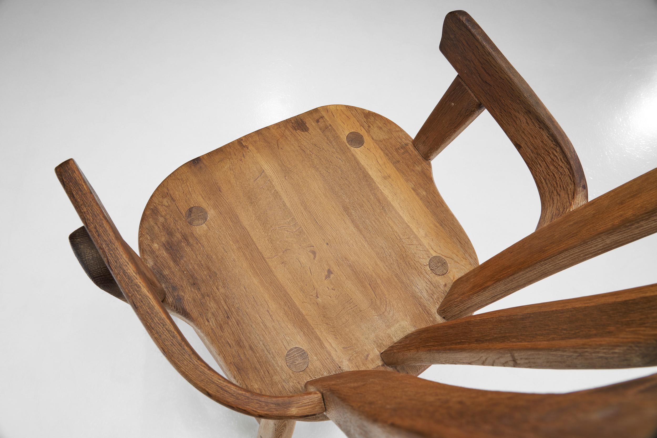 Belgian Brutalist Oak Dining Chair, Belgium 1970s For Sale 8