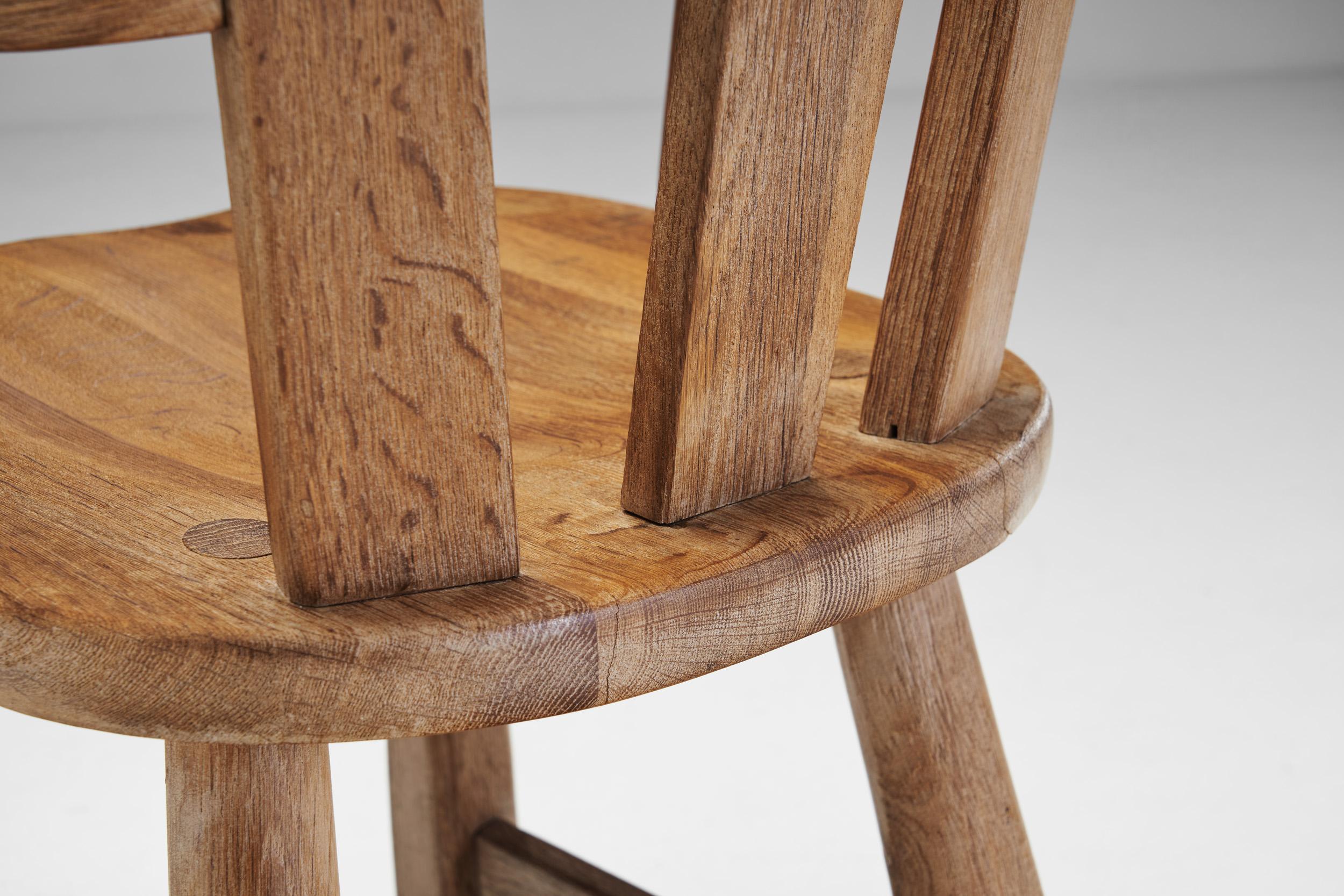 Belgian Brutalist Oak Dining Chair, Belgium 1970s For Sale 9