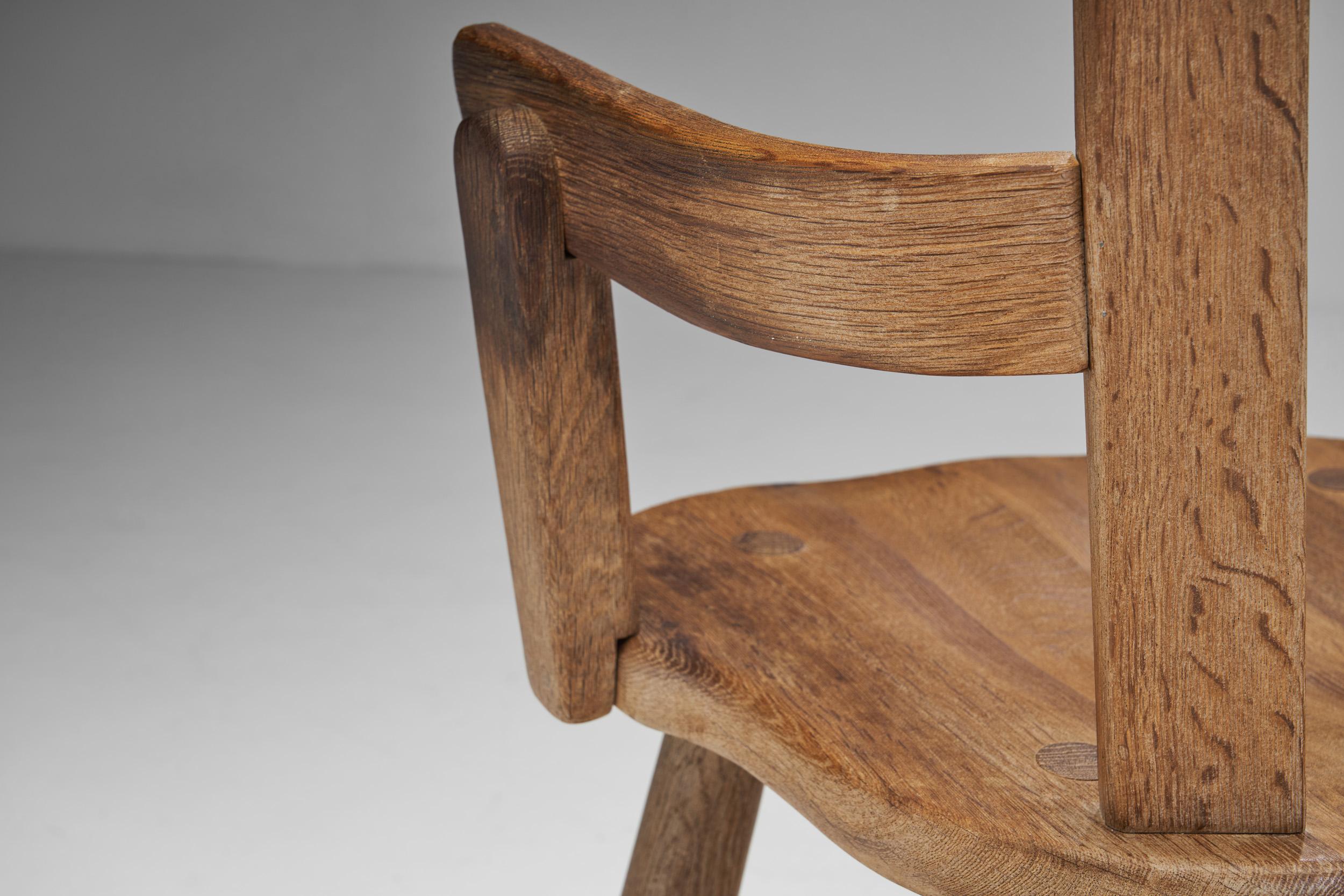 Belgian Brutalist Oak Dining Chair, Belgium 1970s For Sale 10