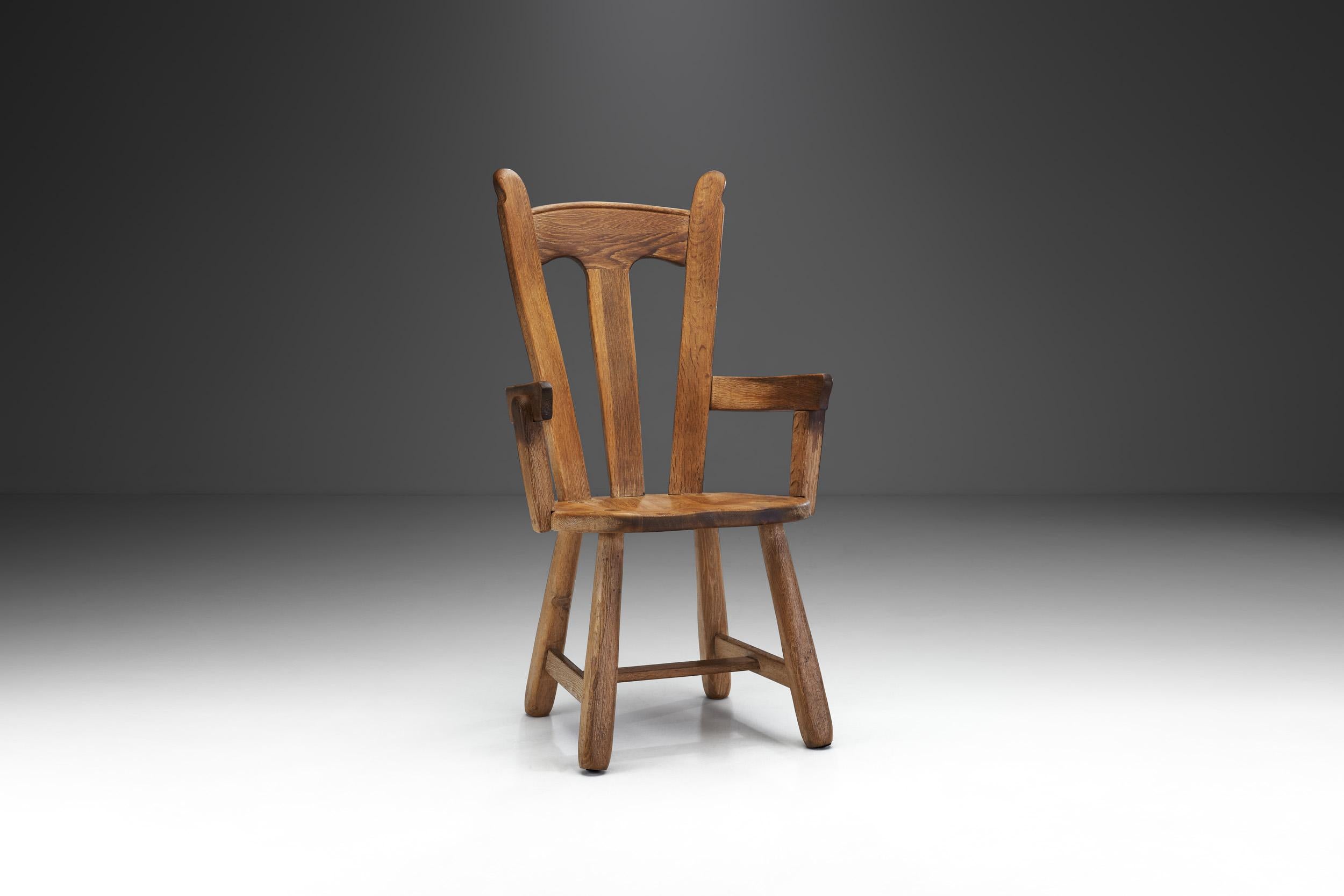 Mid-Century Modern Belgian Brutalist Oak Dining Chair, Belgium 1970s For Sale