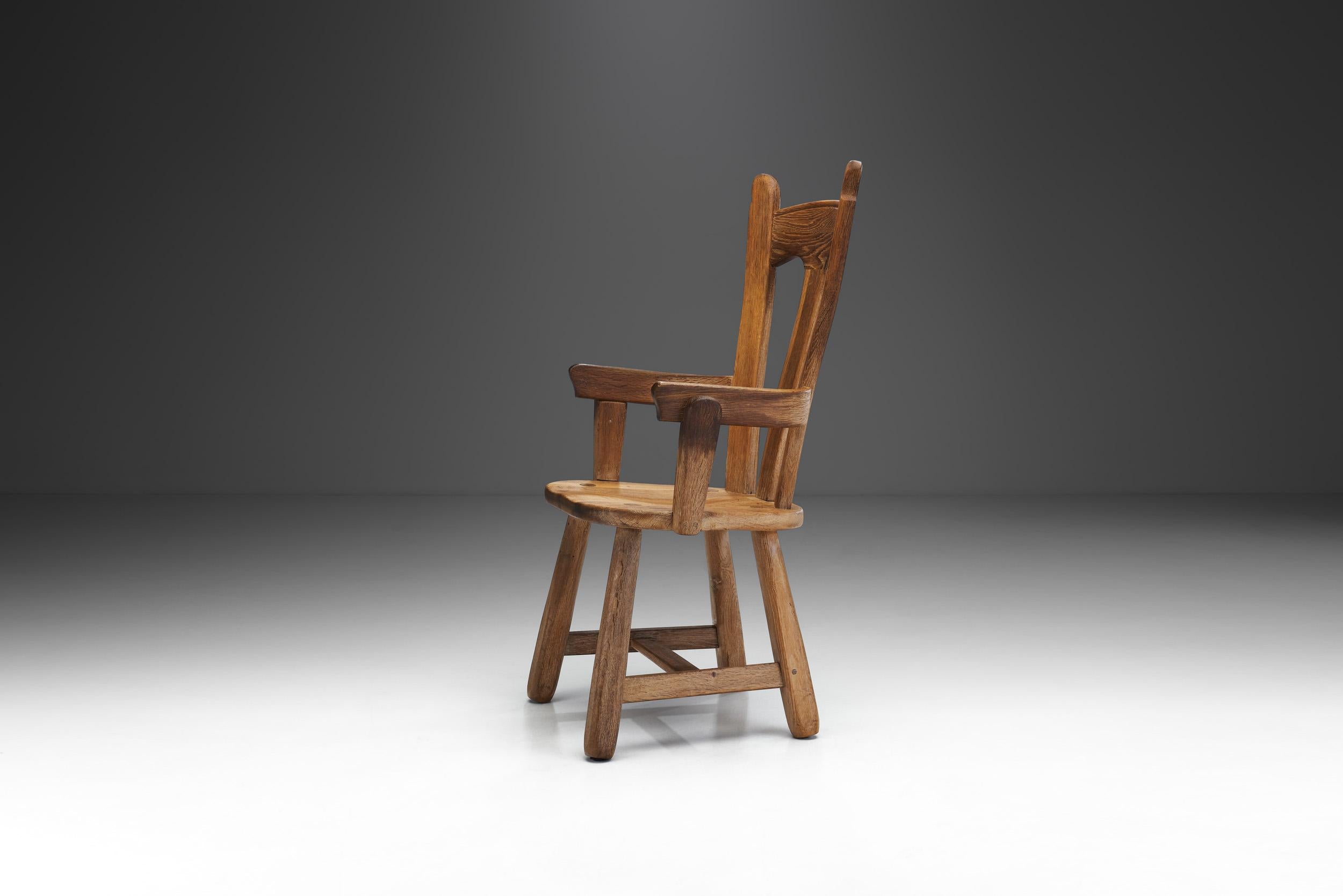 Belgian Brutalist Oak Dining Chair, Belgium 1970s In Good Condition For Sale In Utrecht, NL