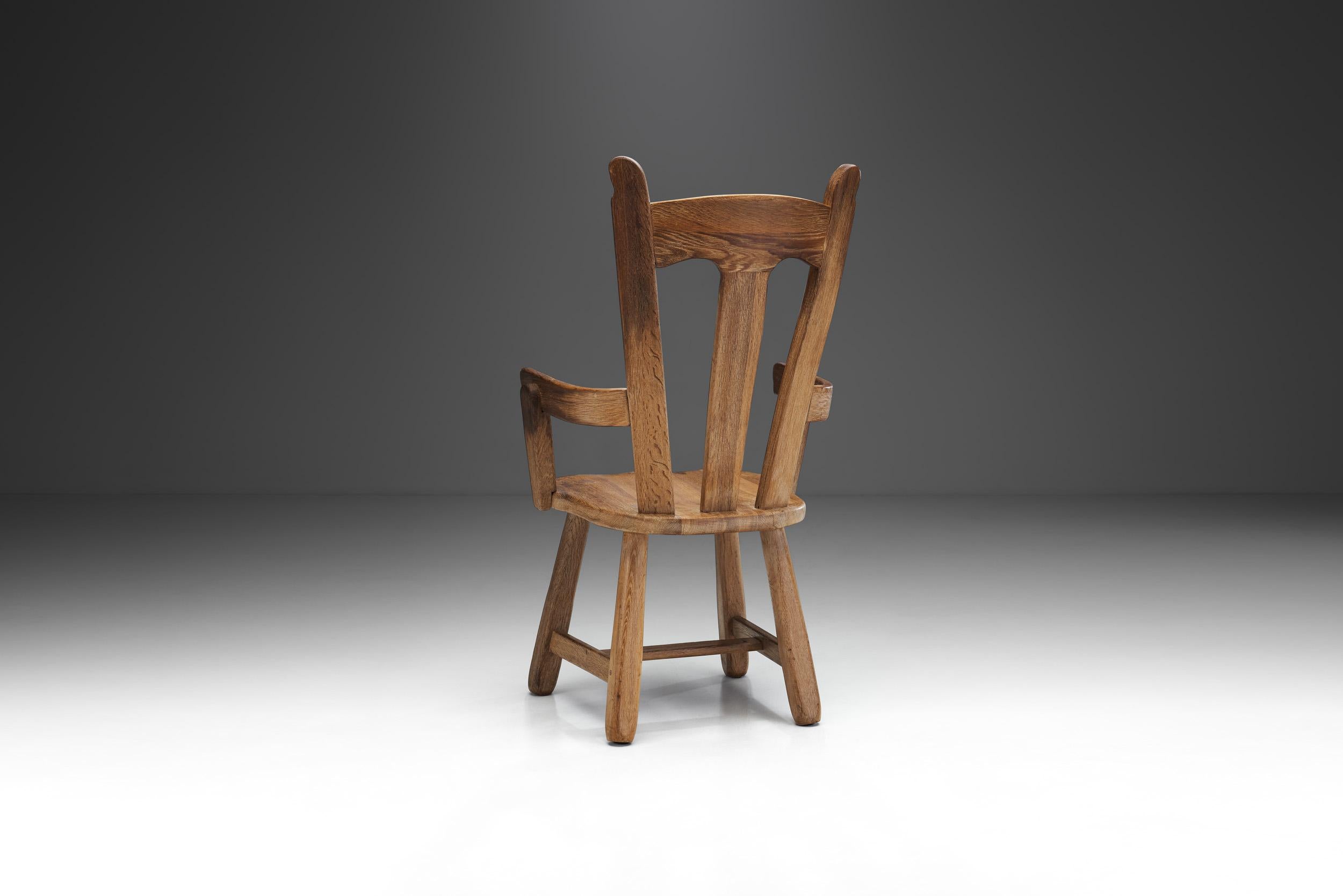 Late 20th Century Belgian Brutalist Oak Dining Chair, Belgium 1970s For Sale