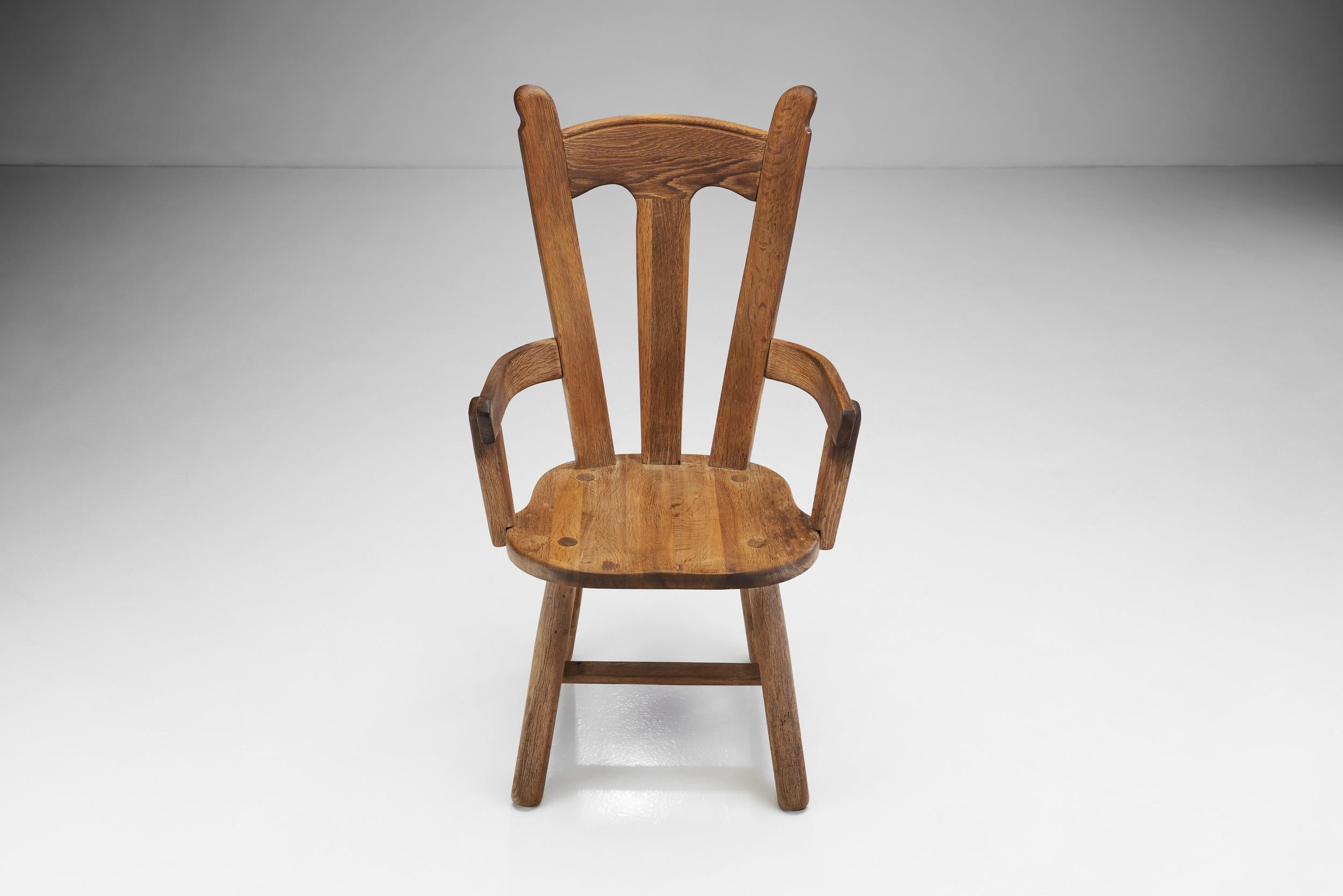 Belgian Brutalist Oak Dining Chair, Belgium 1970s For Sale 1