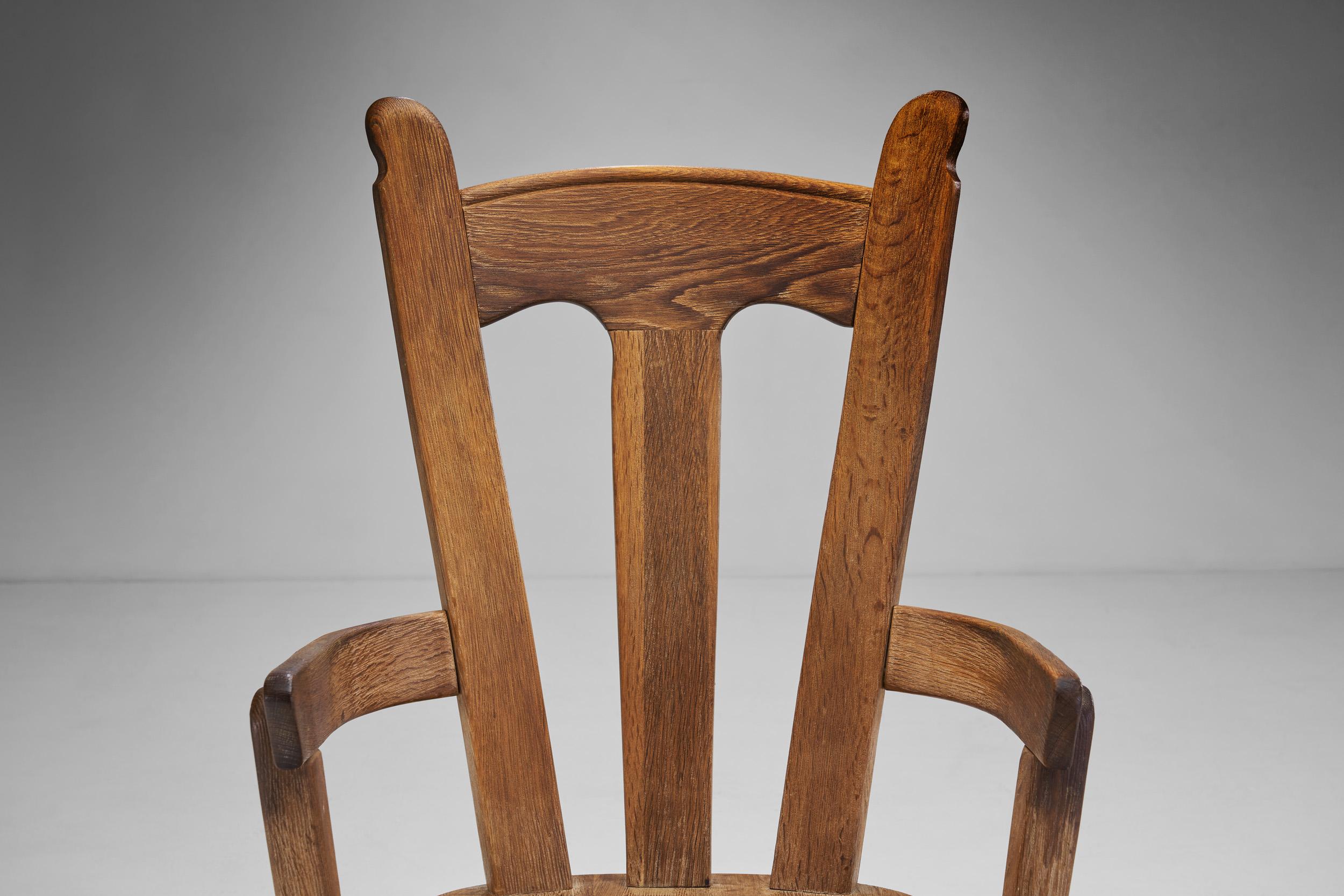 Belgian Brutalist Oak Dining Chair, Belgium 1970s For Sale 2