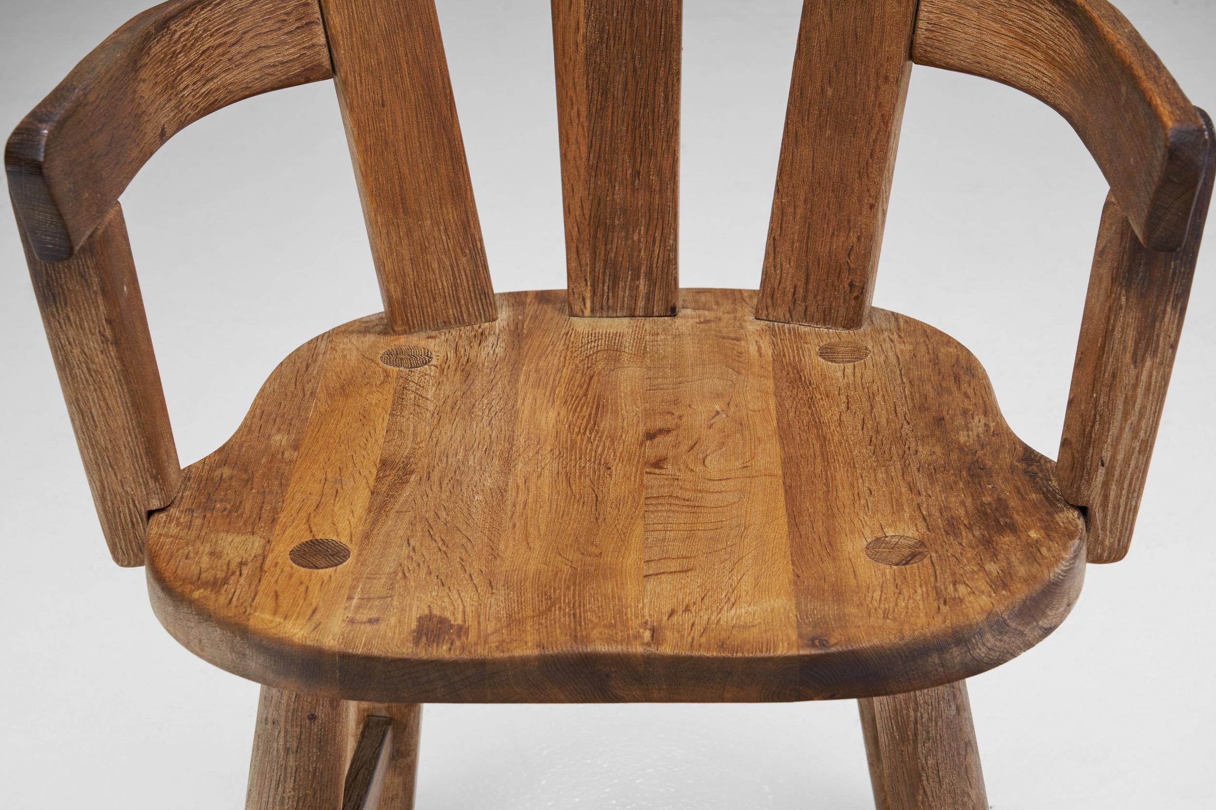 Belgian Brutalist Oak Dining Chair, Belgium 1970s For Sale 3