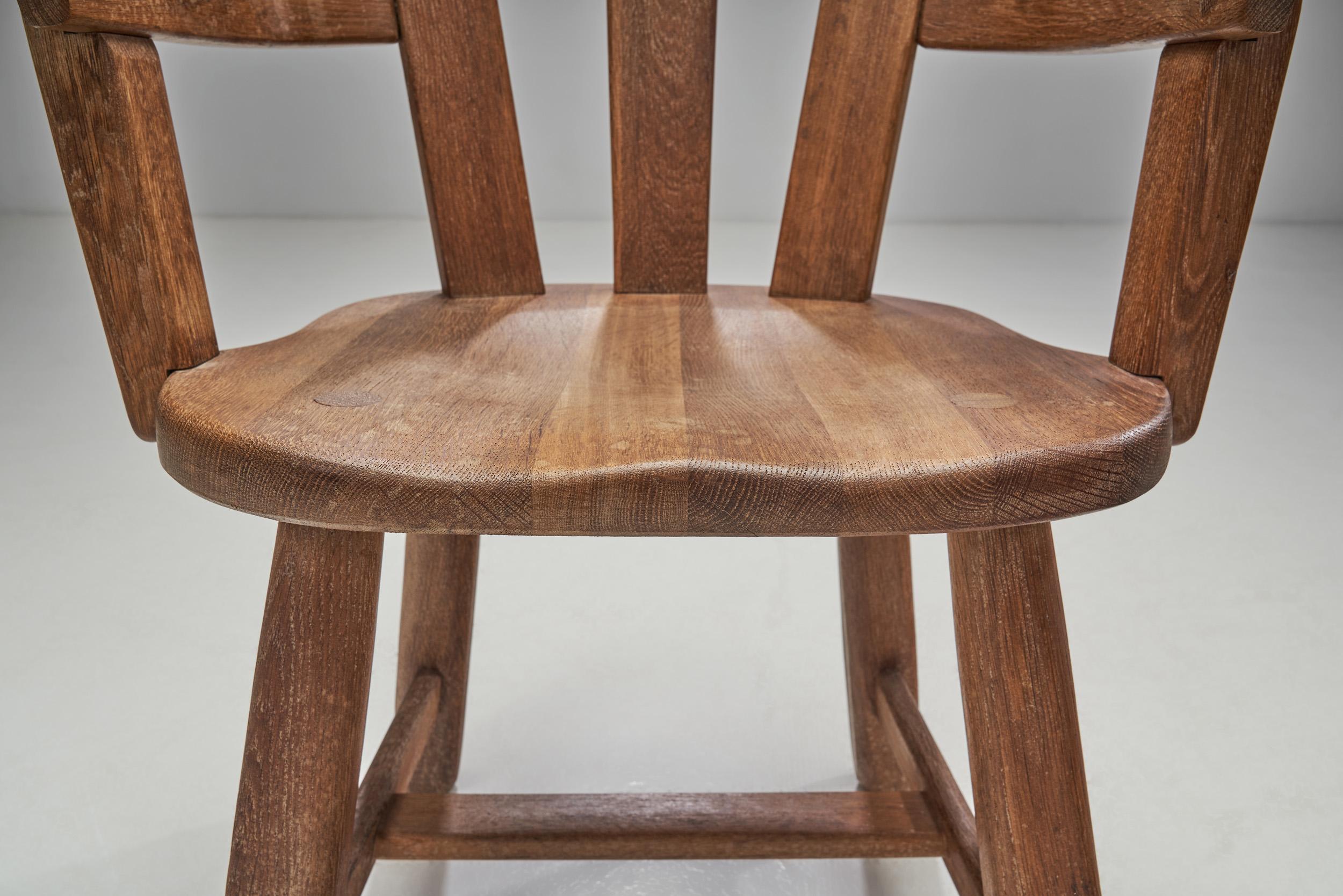 Belgian Brutalist Oak Pair of Chairs, Belgium, 1970s 4