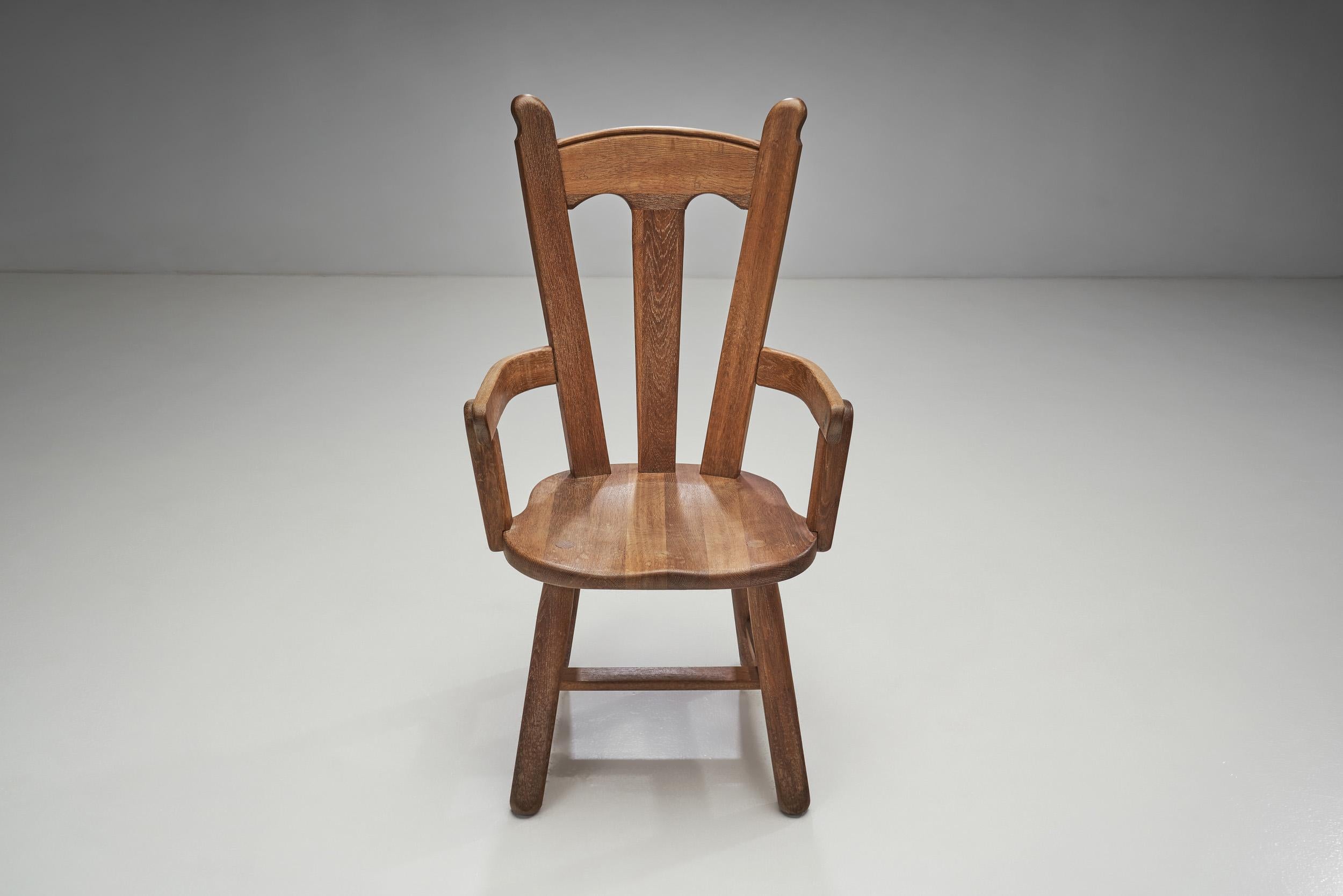 20th Century Belgian Brutalist Oak Pair of Chairs, Belgium, 1970s