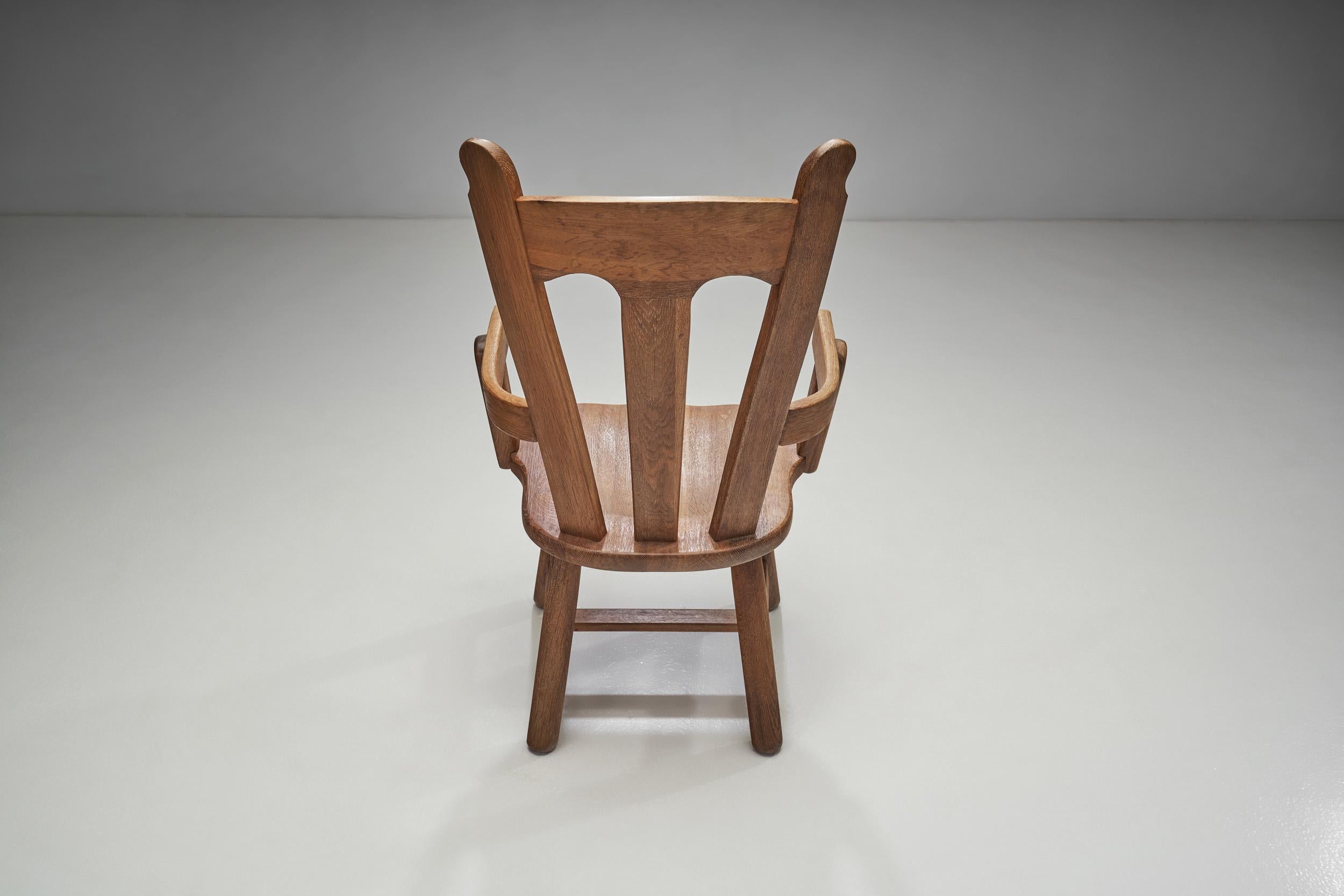 Belgian Brutalist Oak Pair of Chairs, Belgium, 1970s 1