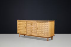 Belgian Brutalist Oak Sideboard with Sculptural Geometric Relief Doors, 1970s