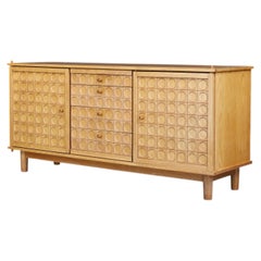 Belgian Brutalist Oak Sideboard with Sculptural Geometric Relief Doors, 1970s
