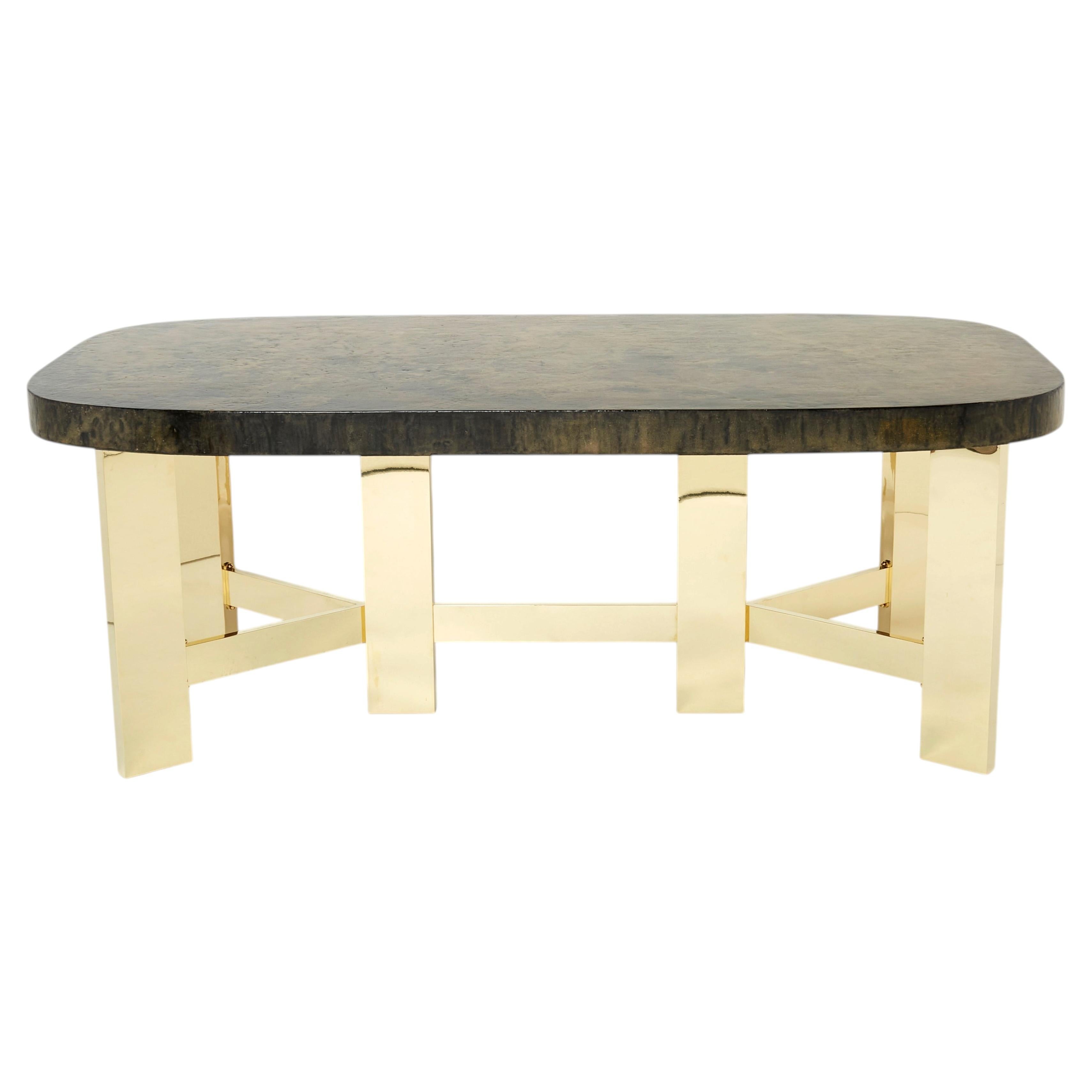 Belgian brutalist resin and brass dining table 1970
