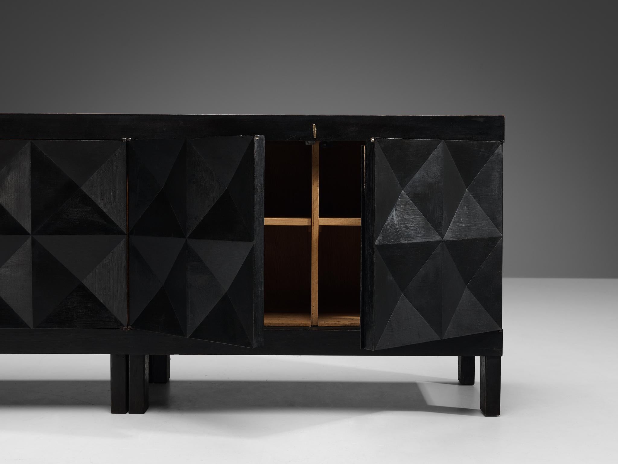 Belgian Brutalist Sideboard in Black Lacquered Oak In Good Condition For Sale In Waalwijk, NL