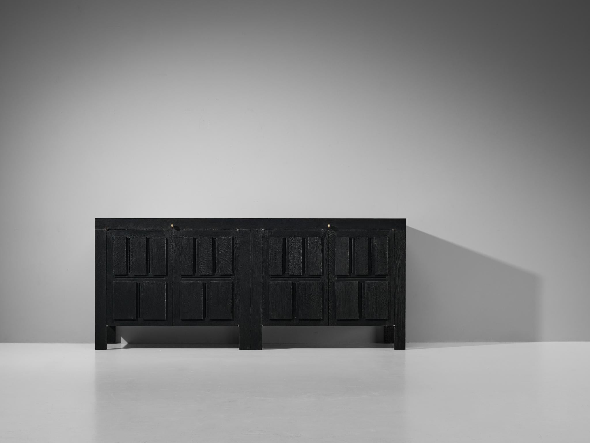 Late 20th Century Belgian Brutalist Sideboard in Black Lacquered Oak 