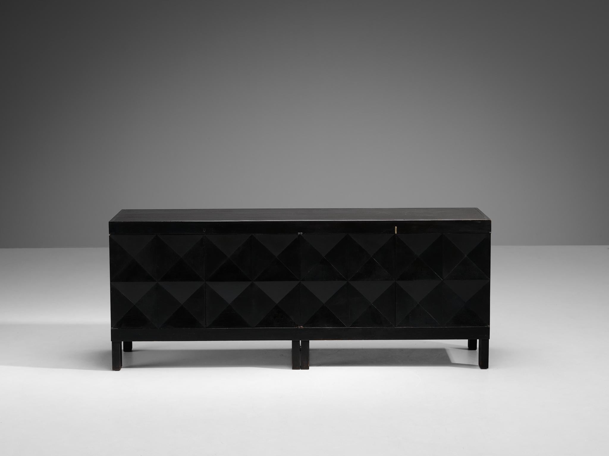 Late 20th Century Belgian Brutalist Sideboard in Black Lacquered Oak For Sale