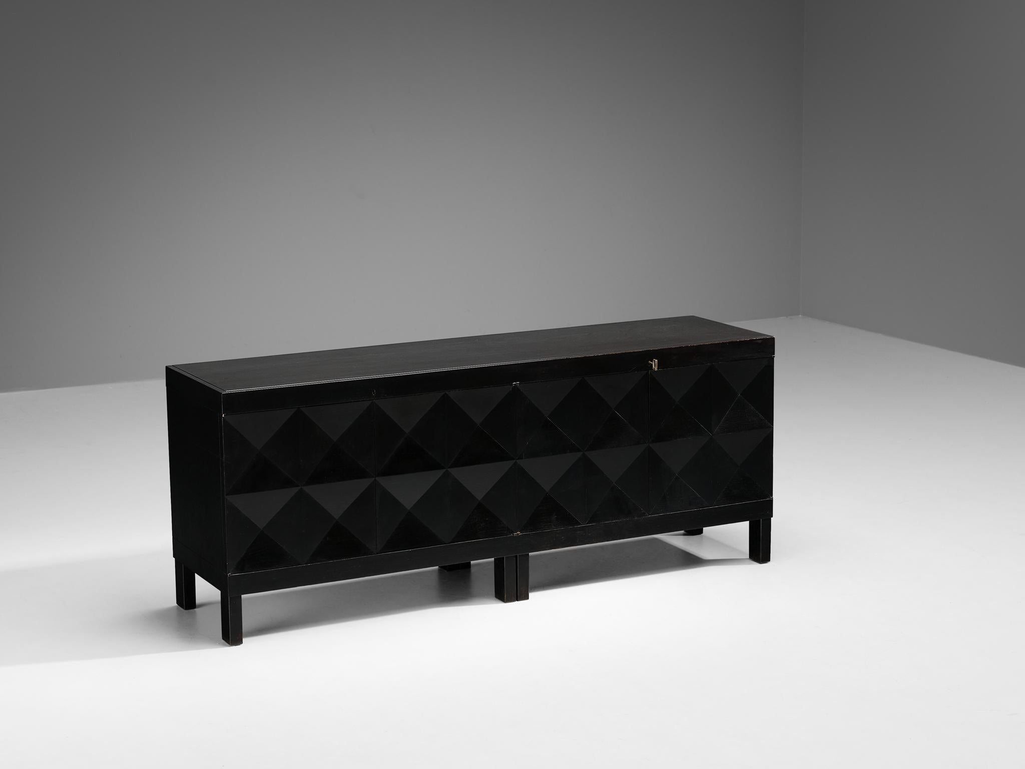 Belgian Brutalist Sideboard in Black Lacquered Oak For Sale 1