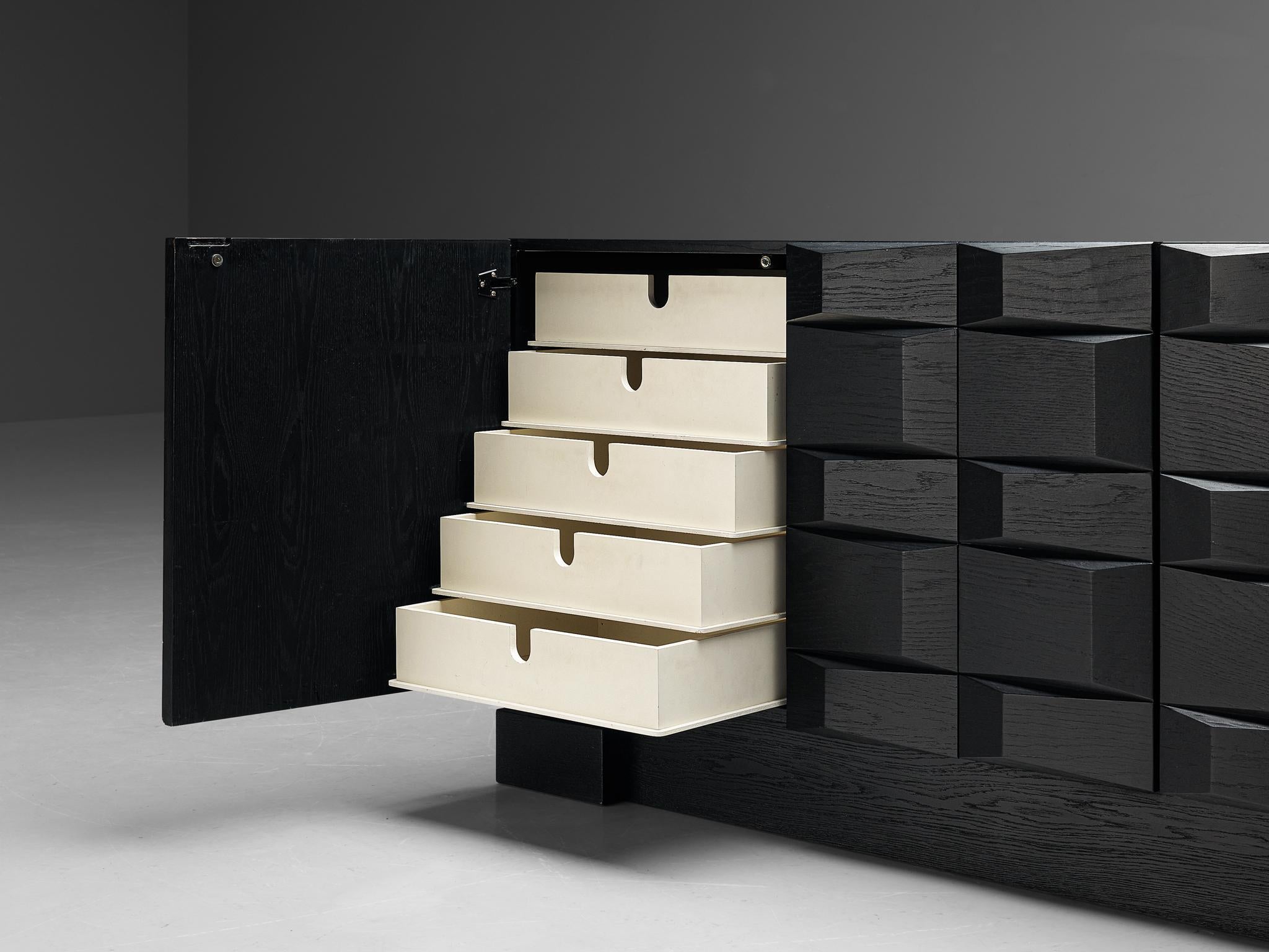 Belgian Brutalist Sideboard in Black Lacquered Oak 2