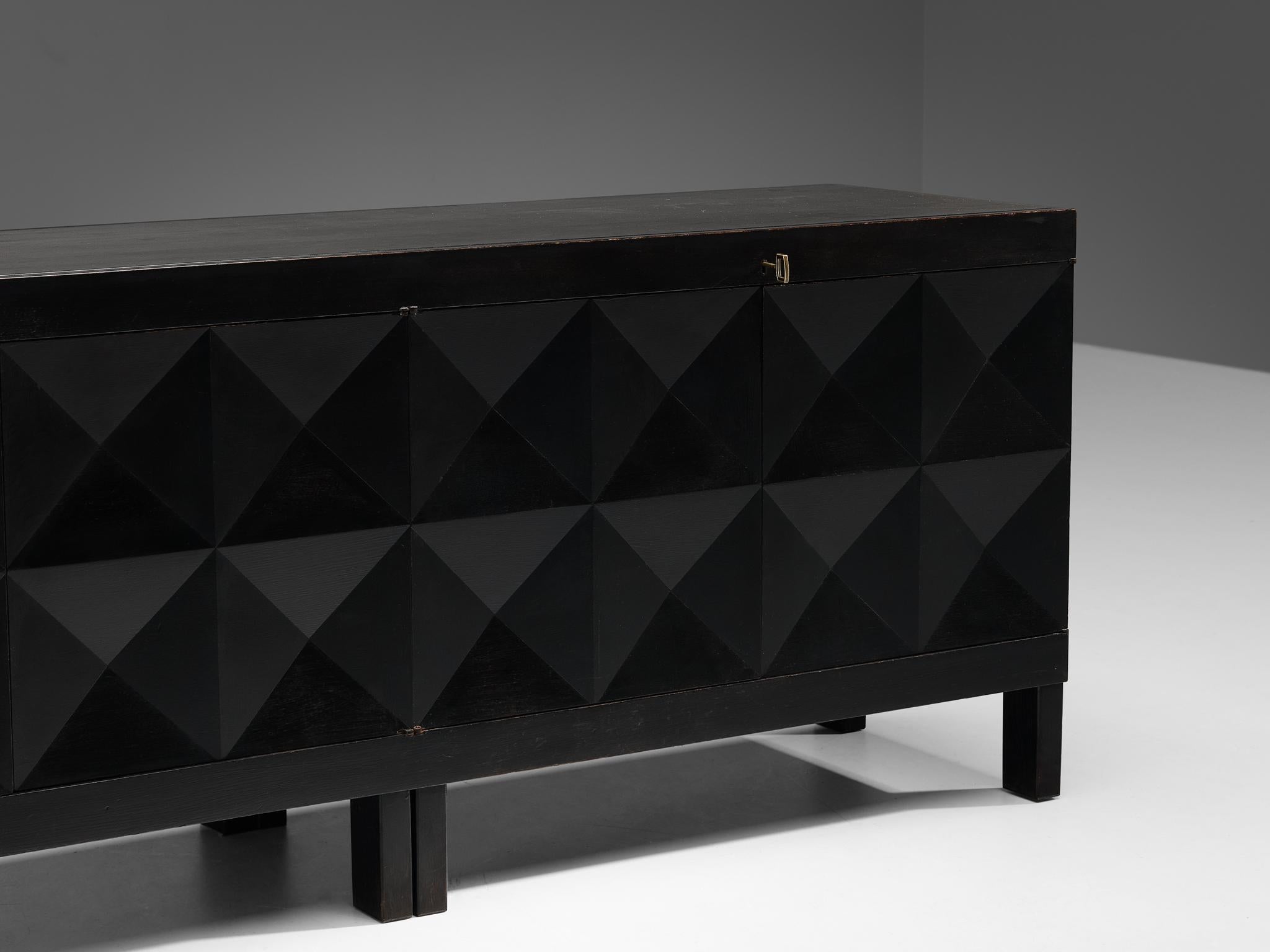 Belgian Brutalist Sideboard in Black Lacquered Oak For Sale 3