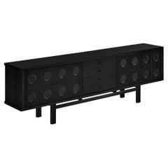 Belgisches brutalistisches Sideboard aus schwarz lackierter Eiche