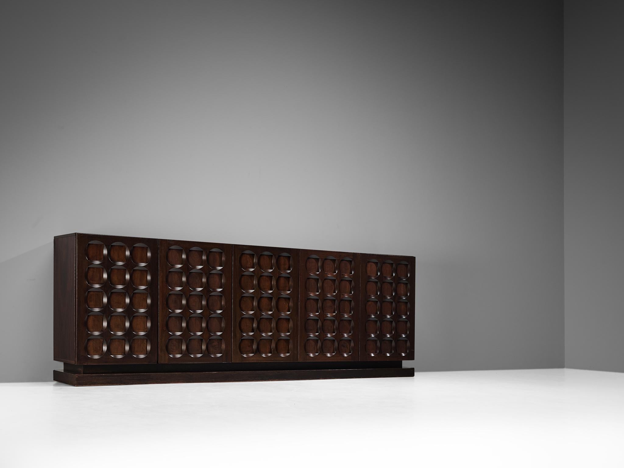 Wood Belgian Brutalist Sideboard in Dark Stained Mahogany