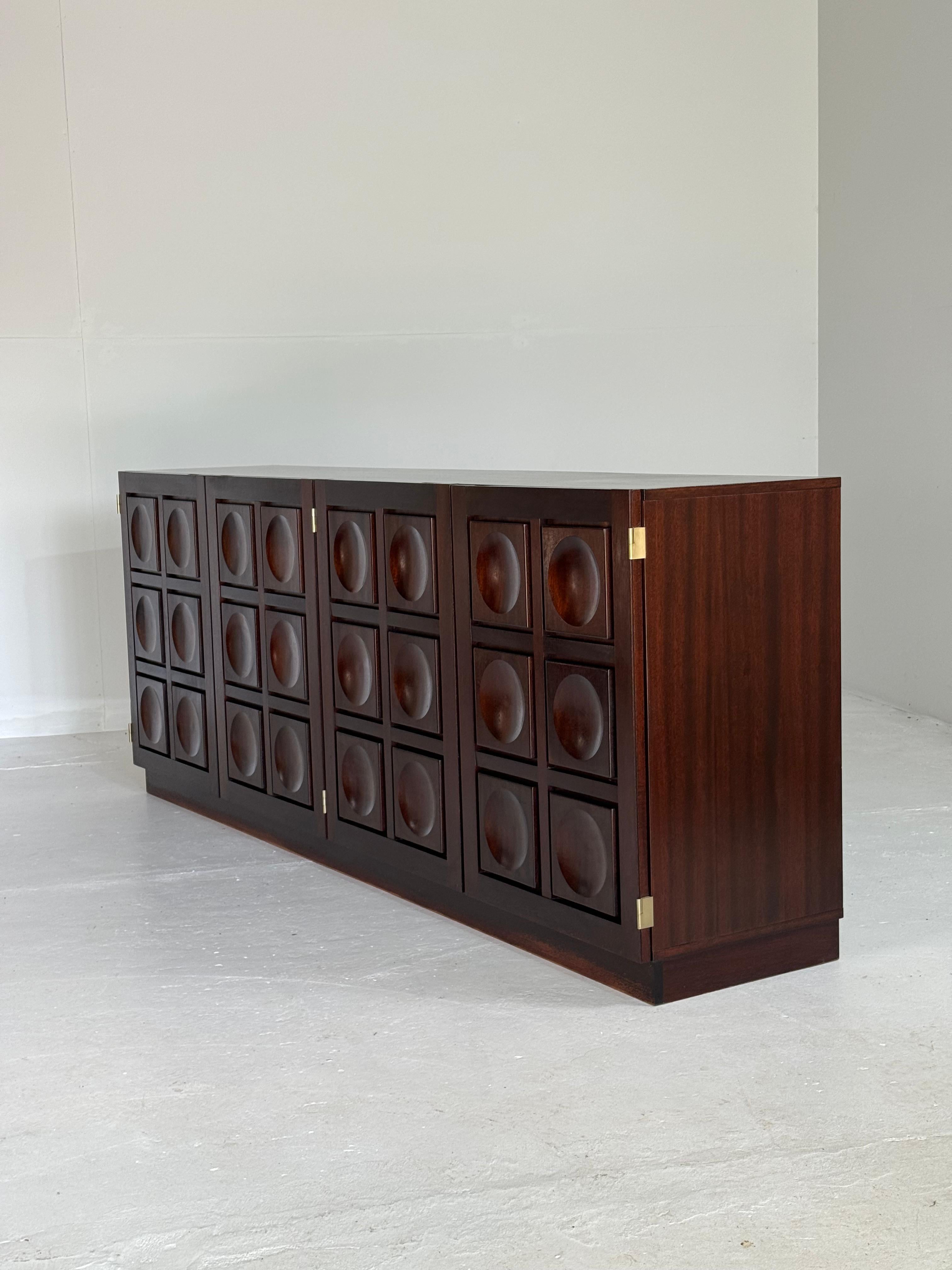 Belgian Brutalist Sideboard in Stained Mahogany For Sale 8