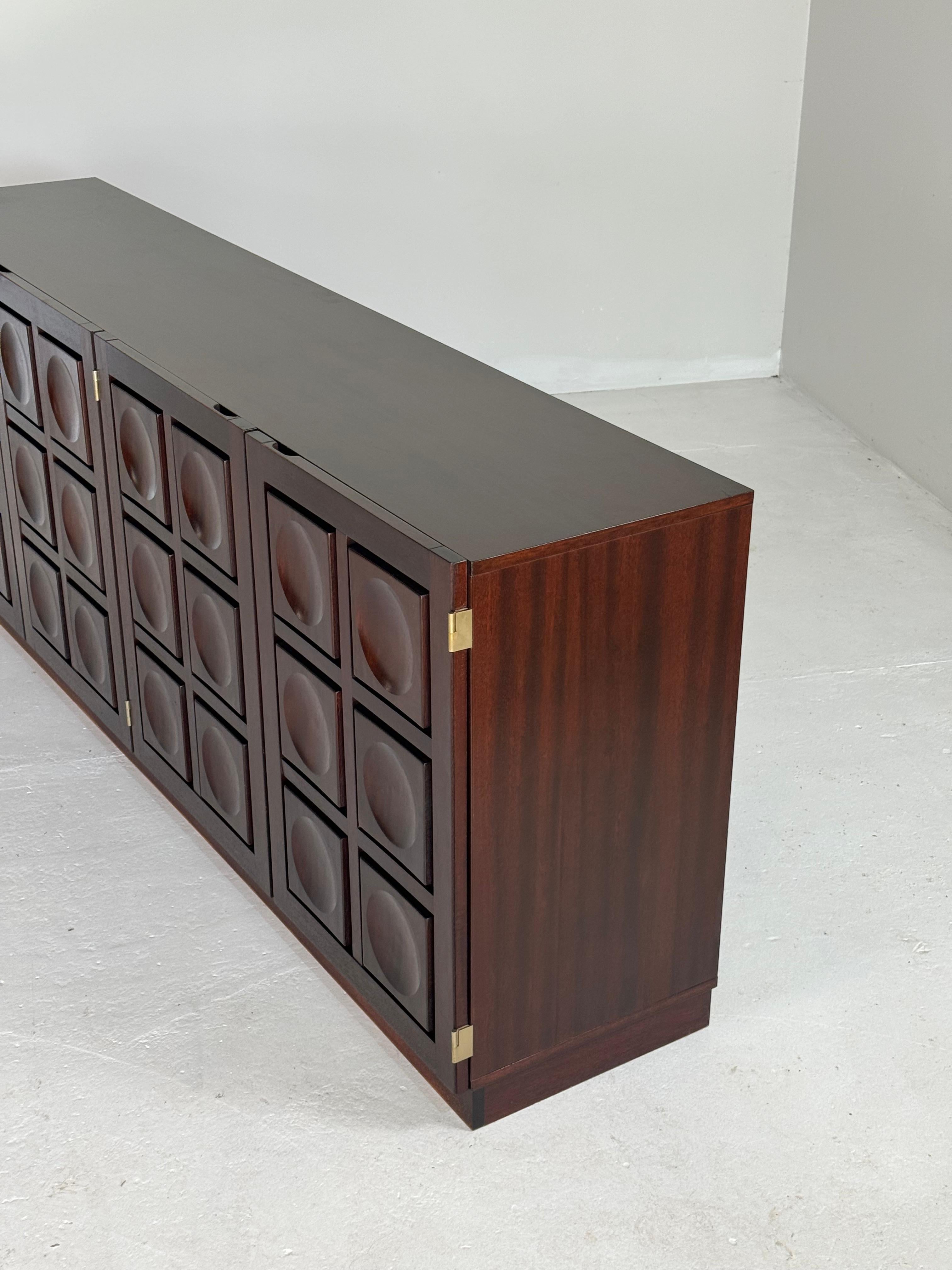 Belgian Brutalist Sideboard in Stained Mahogany In Excellent Condition For Sale In Sint-Niklaas, VOV