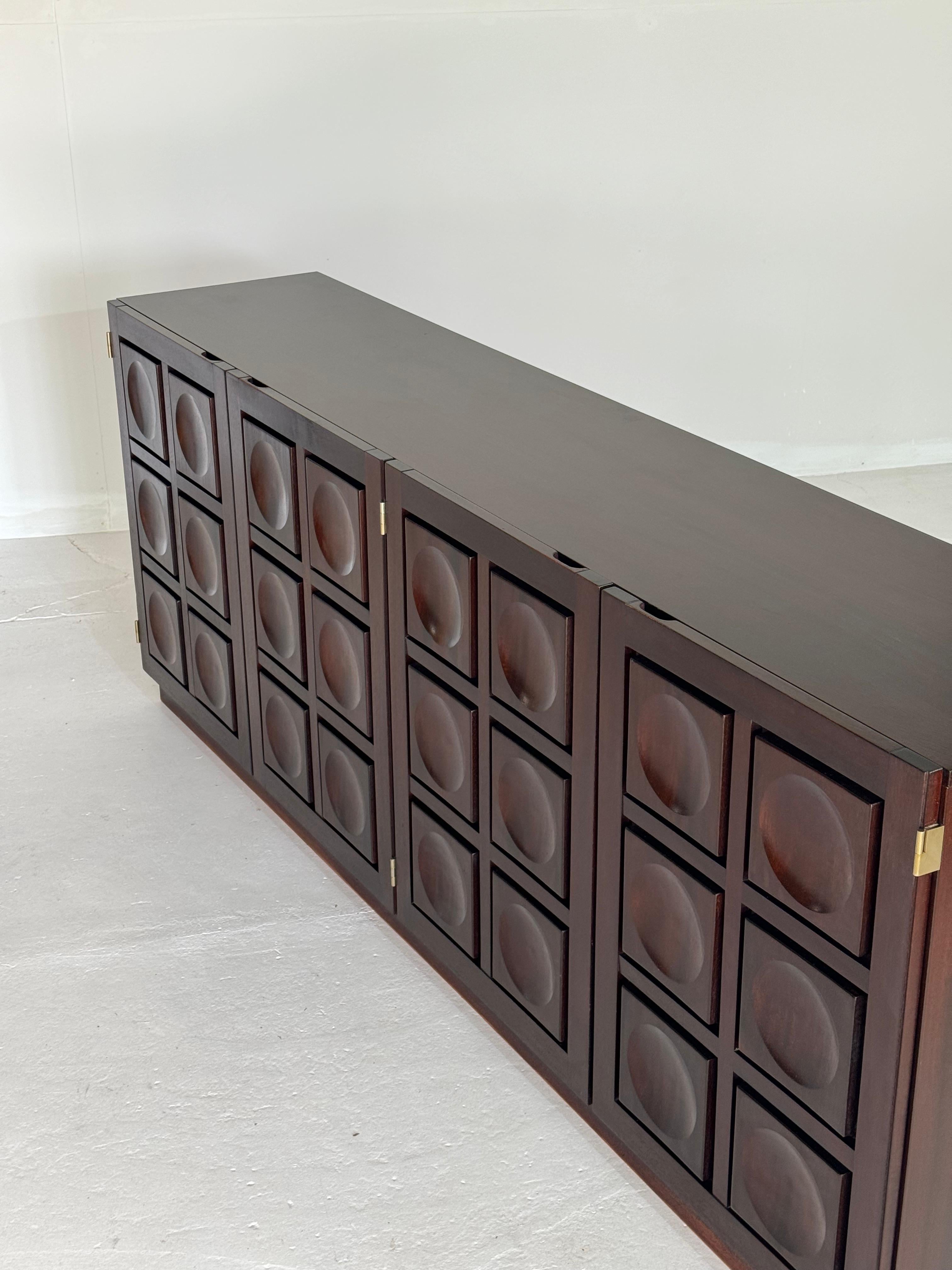 Late 20th Century Belgian Brutalist Sideboard in Stained Mahogany For Sale