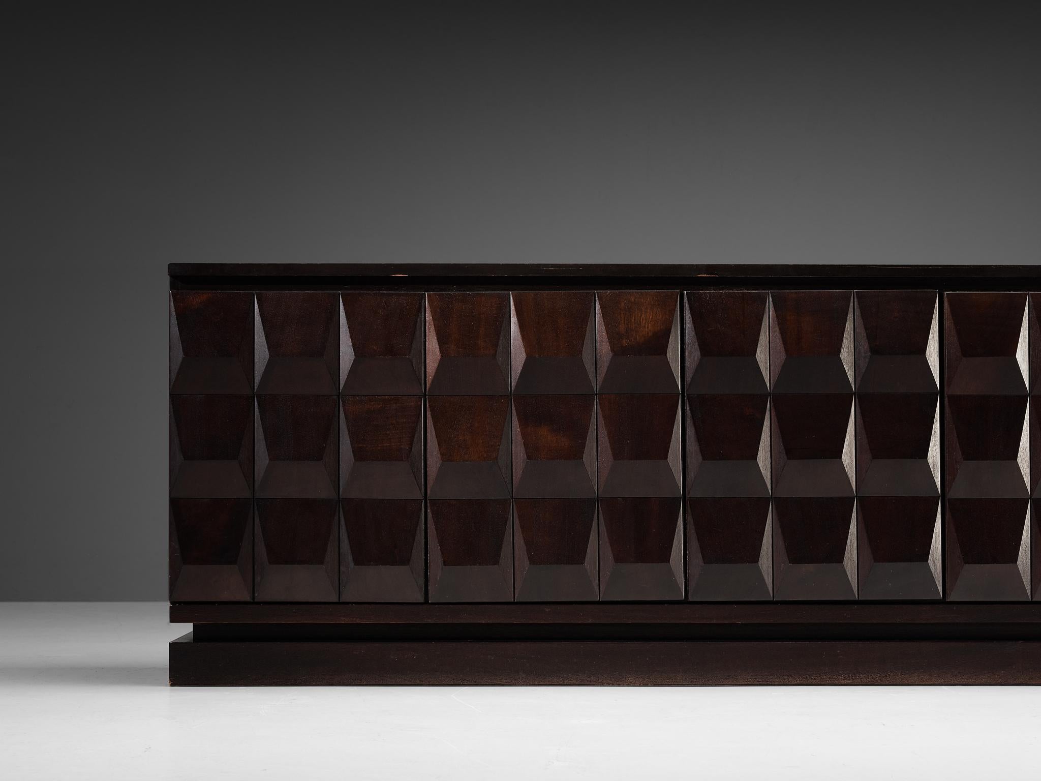 Mid-Century Modern Belgian Brutalist Sideboard in Stained Mahogany