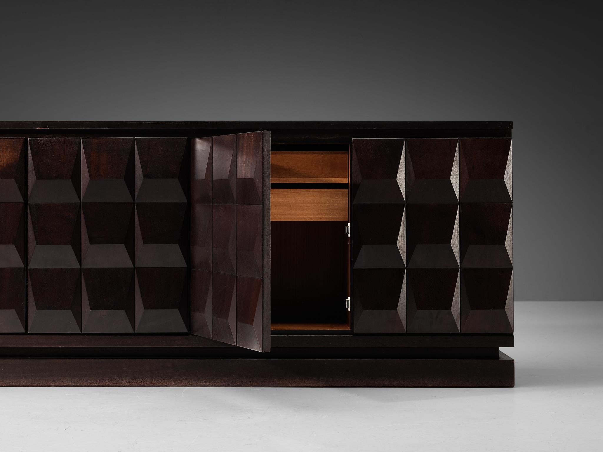 Late 20th Century Belgian Brutalist Sideboard in Stained Mahogany