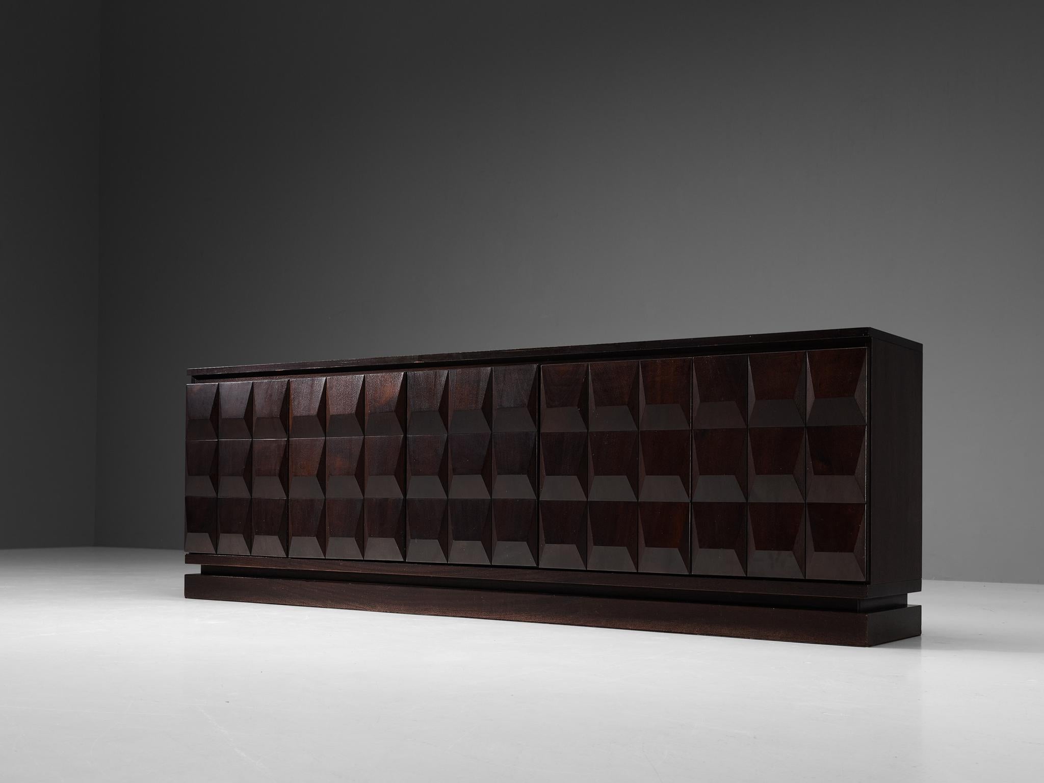 Belgian Brutalist Sideboard in Stained Mahogany 1