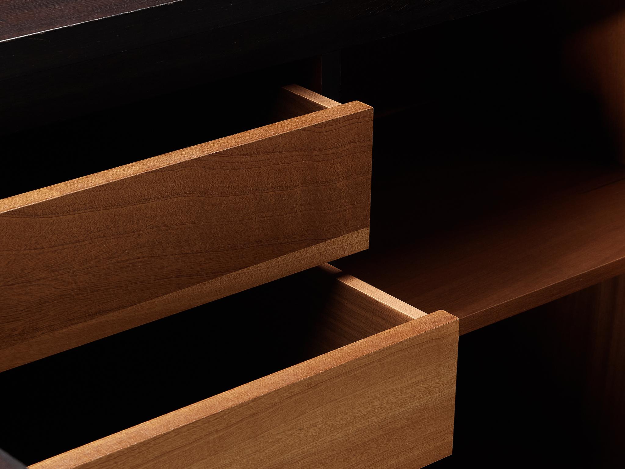Belgian Brutalist Sideboard in Stained Mahogany Caoba
