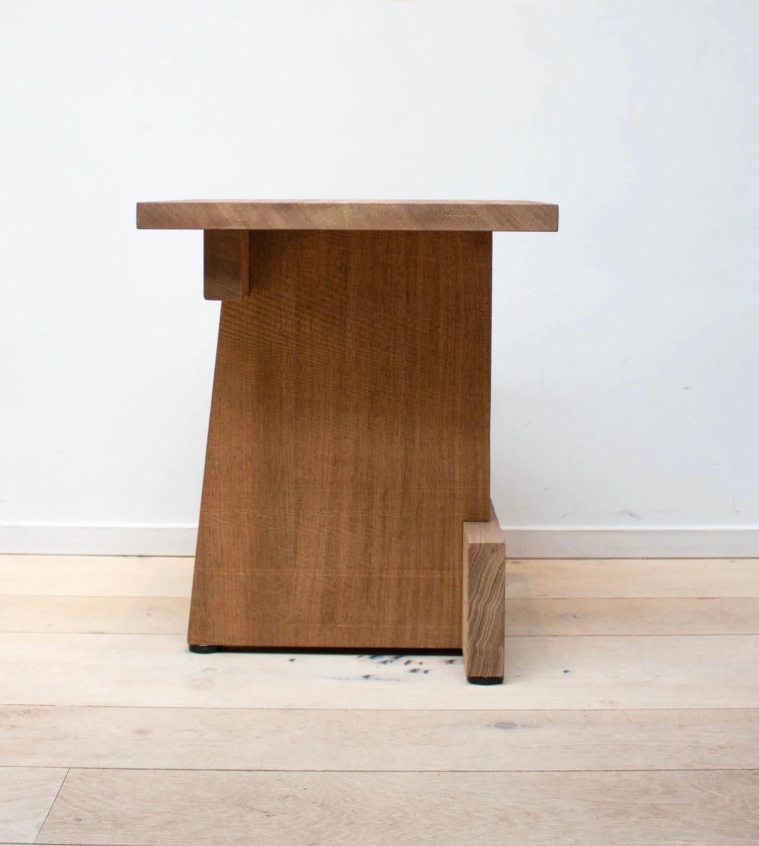 Belgian Brutalist Stool/NIghtstand in Solid Ayous Wood For Sale 2