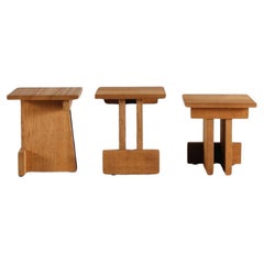 Tabouret/NIghtstand brutaliste belge en bois massif d'acajou