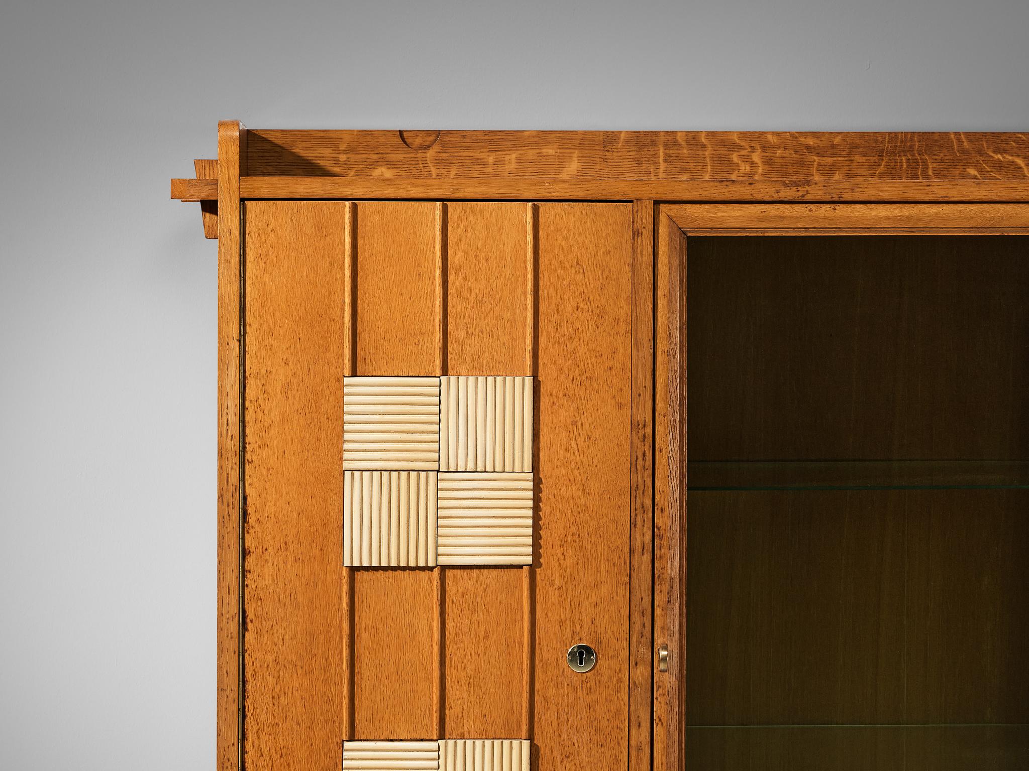 Late 20th Century Belgian Cabinet in Oak and Glass For Sale