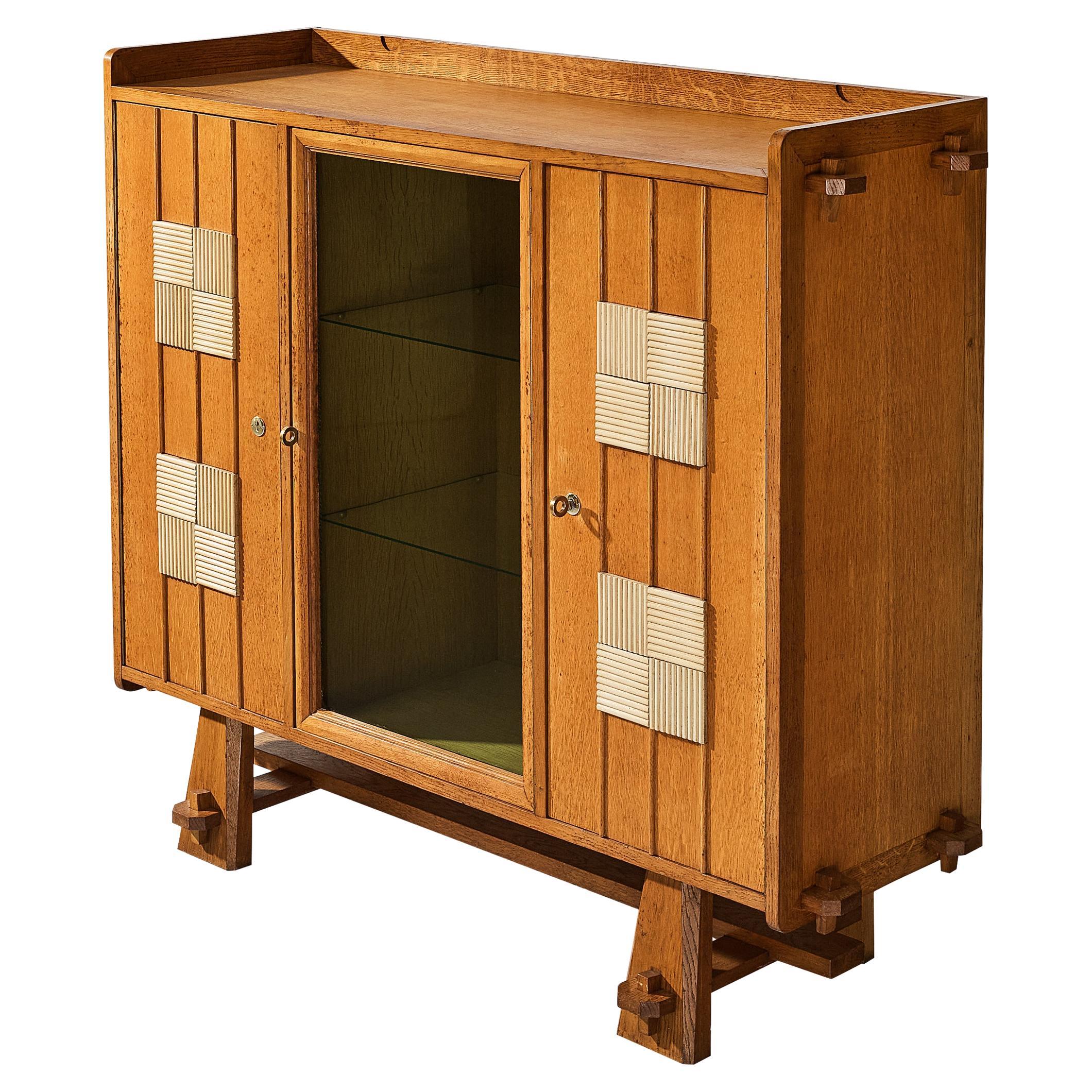 Belgian Cabinet in Oak and Glass For Sale