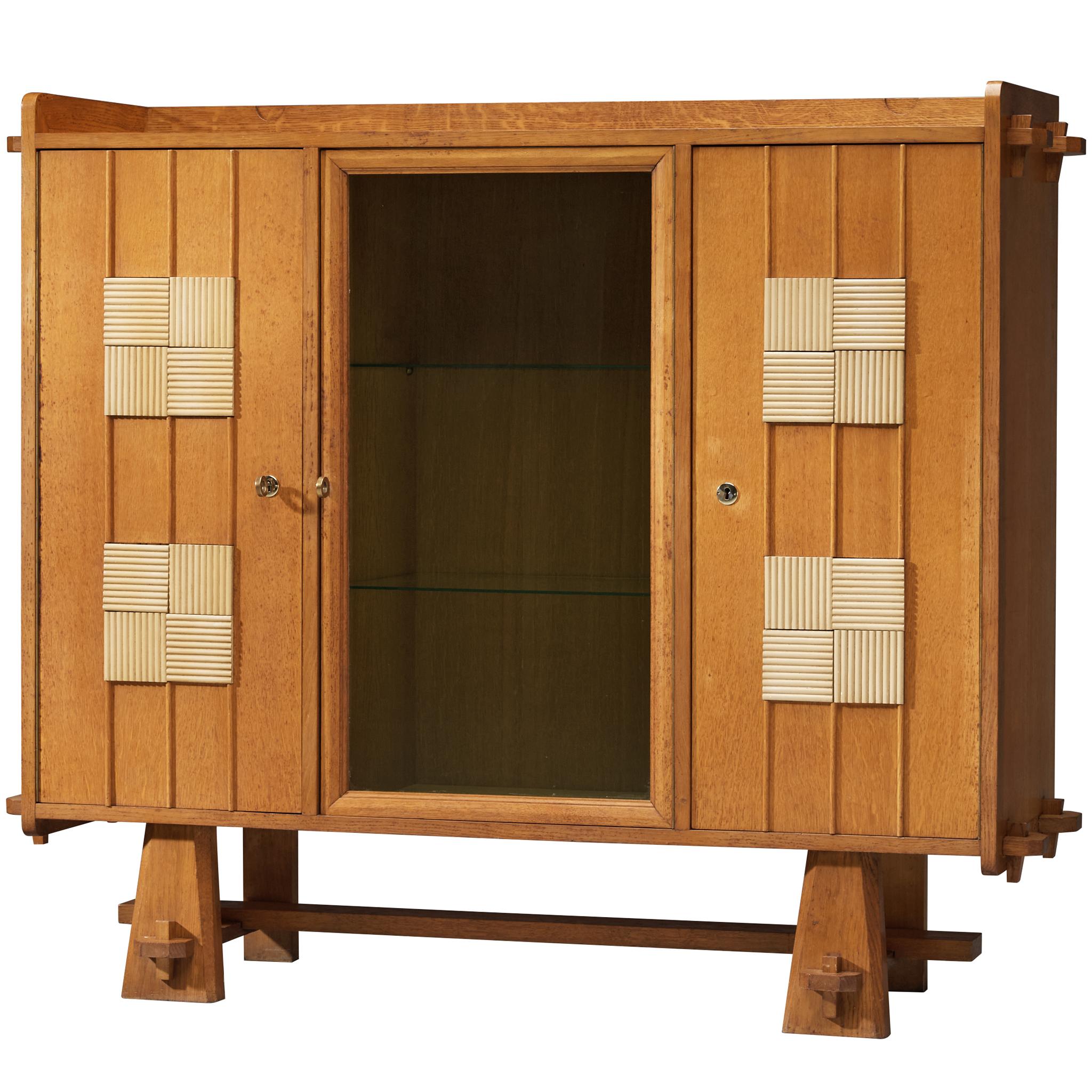 Belgian Cabinet in Solid Oak and Glass For Sale