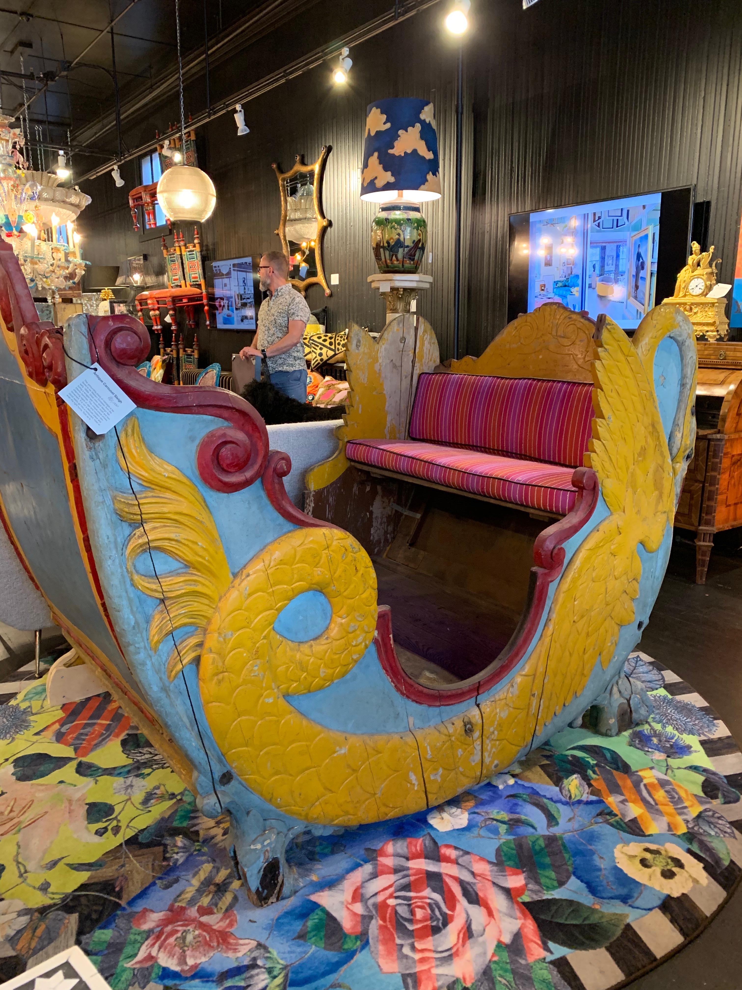 Belgian Carousel Ride Folk Art Sleigh / Seat For Sale 5