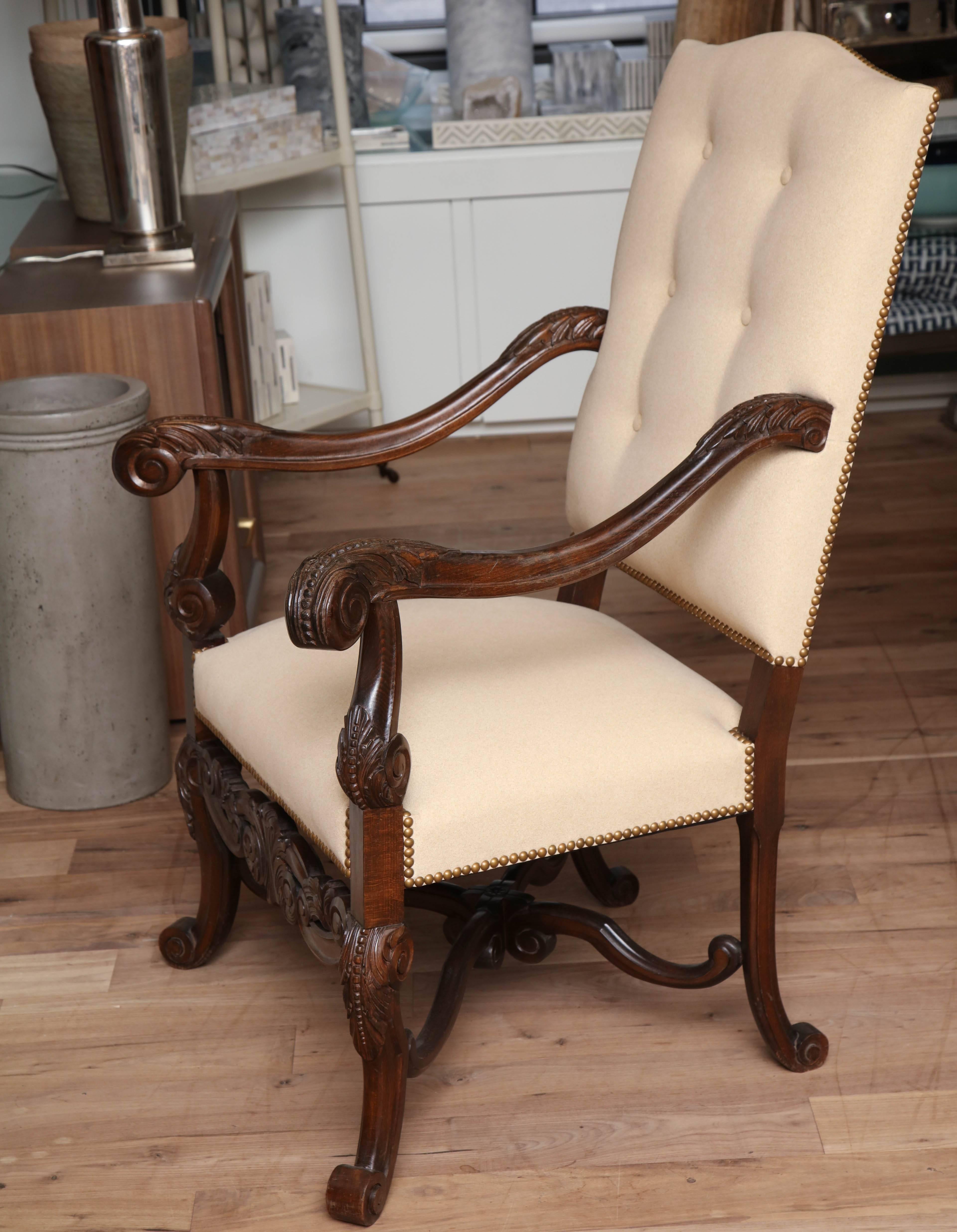 Wood Belgian Carved Armchair For Sale