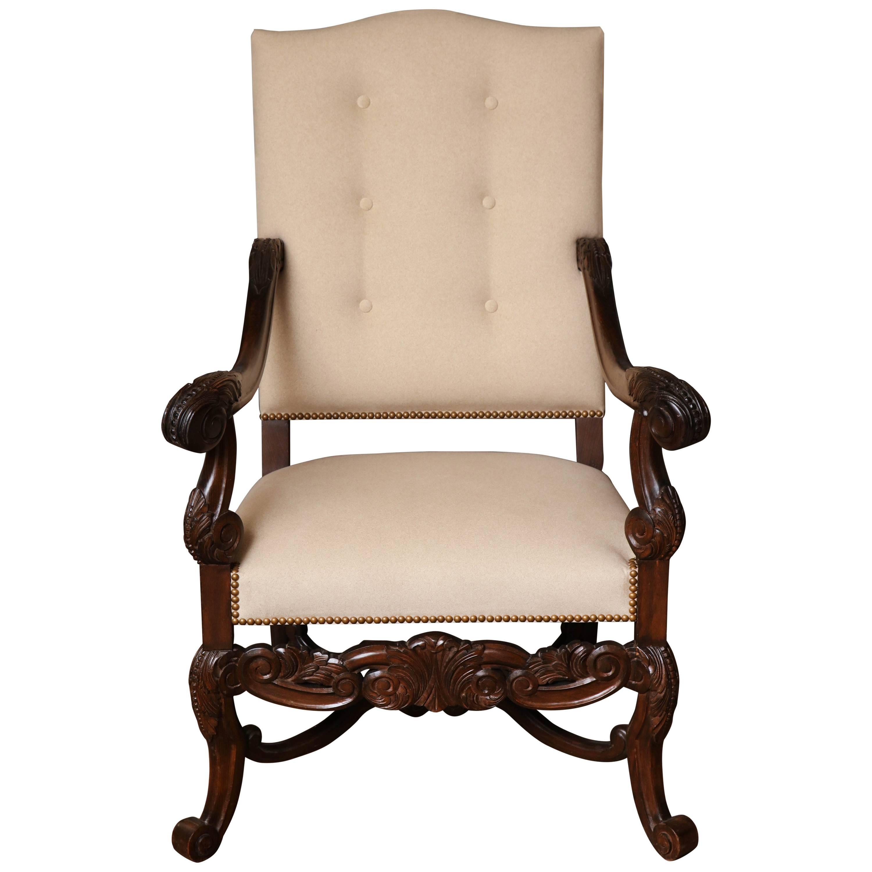 Belgian Carved Armchair For Sale