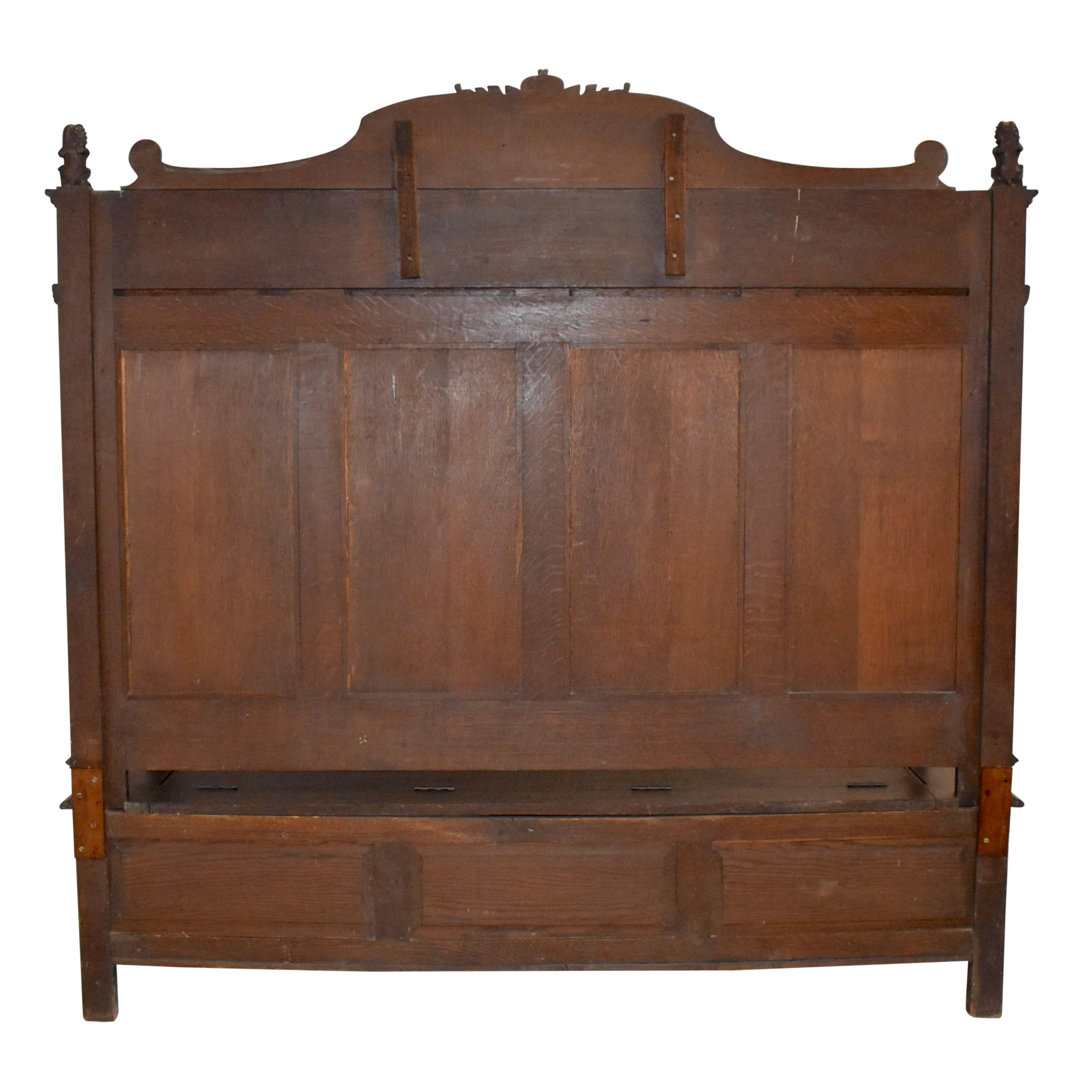 Belgian Carved Oak High Back Bench with Storage, circa 1890 For Sale 7