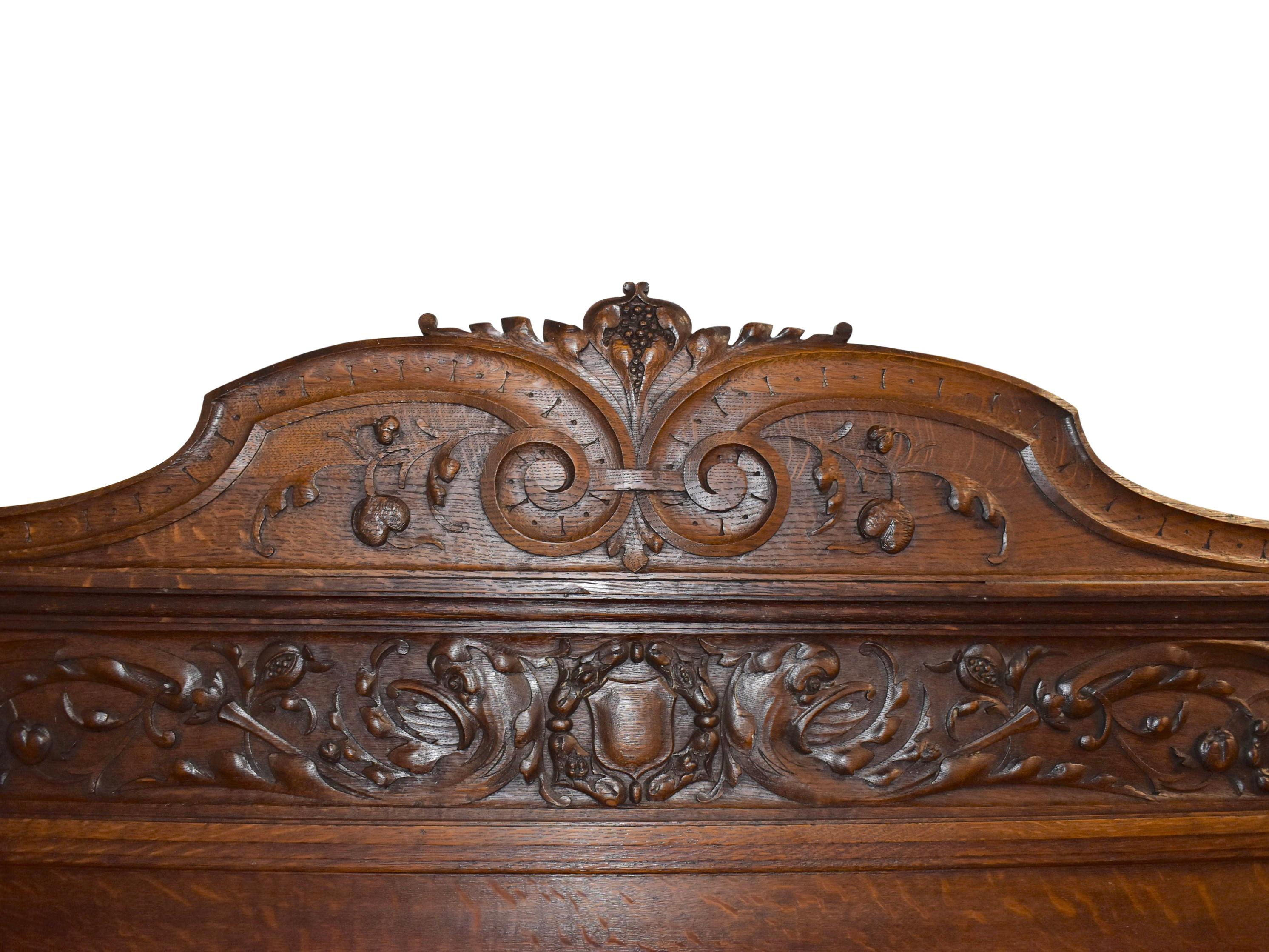 Hand-Carved Belgian Carved Oak High Back Bench with Storage, circa 1890 For Sale