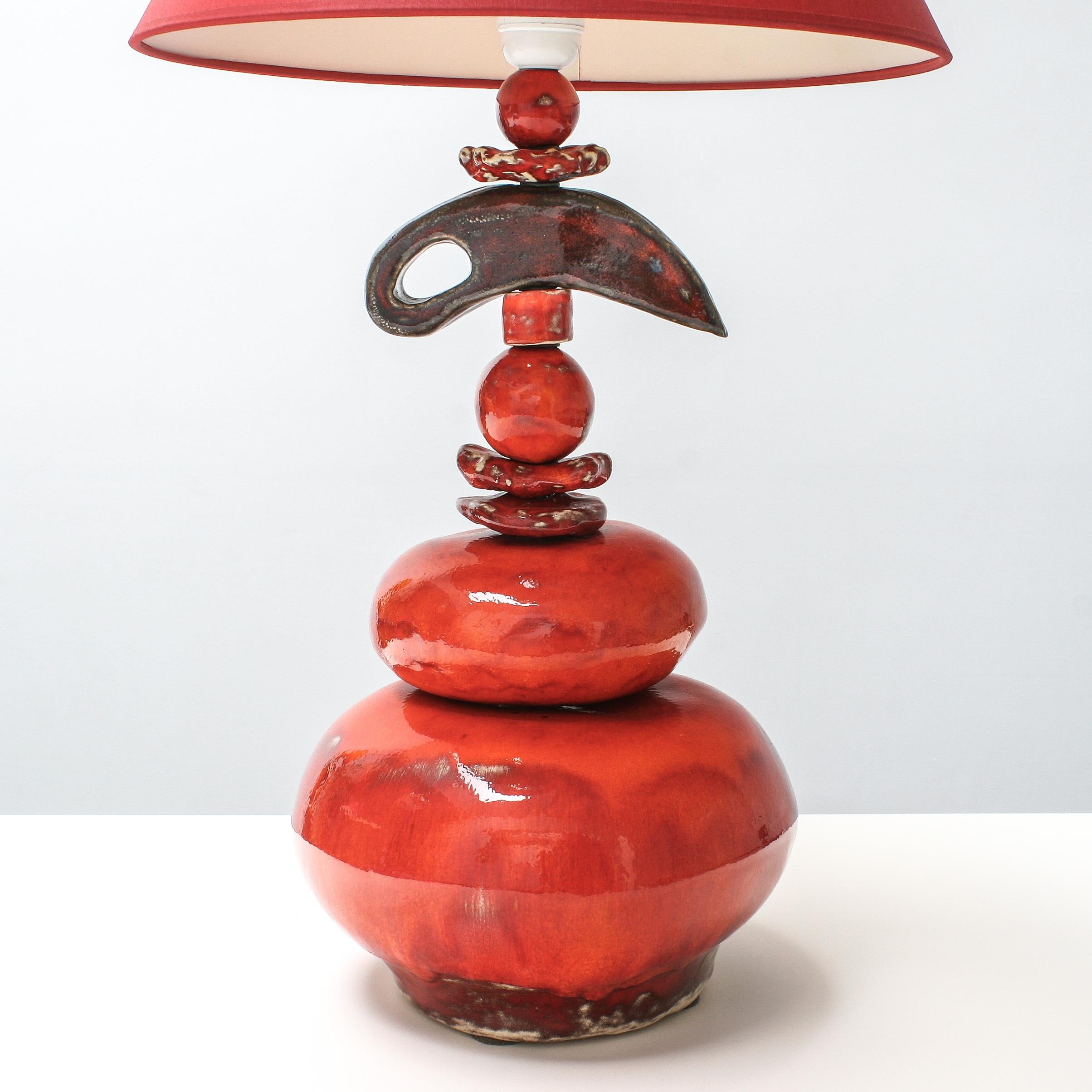 Hand-Crafted Belgian Ceramic Art Stacking Table Lamps by Greta Beuckelaere, Set of 2 For Sale