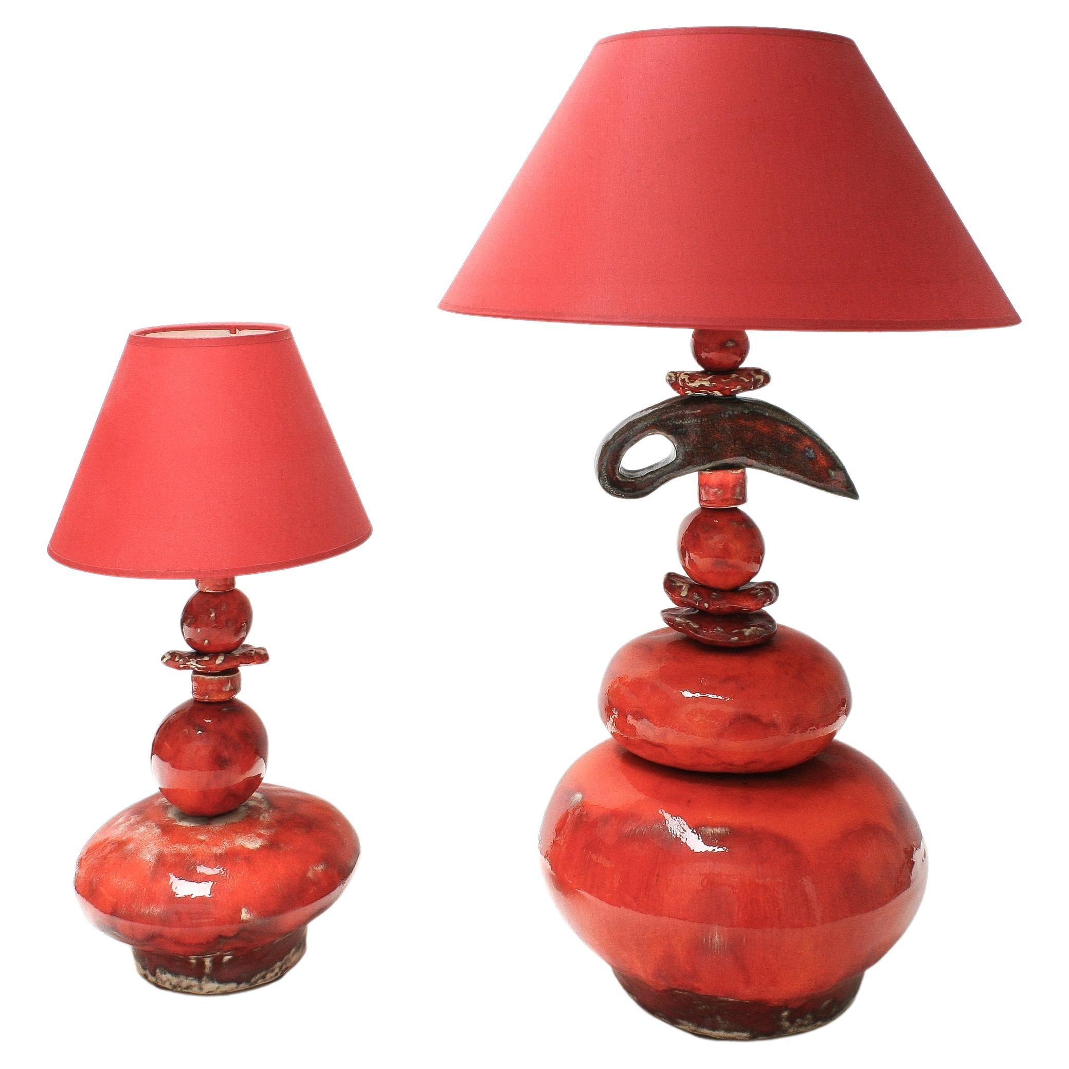 Belgian Ceramic Art Stacking Table Lamps by Greta Beuckelaere, Set of 2 For Sale
