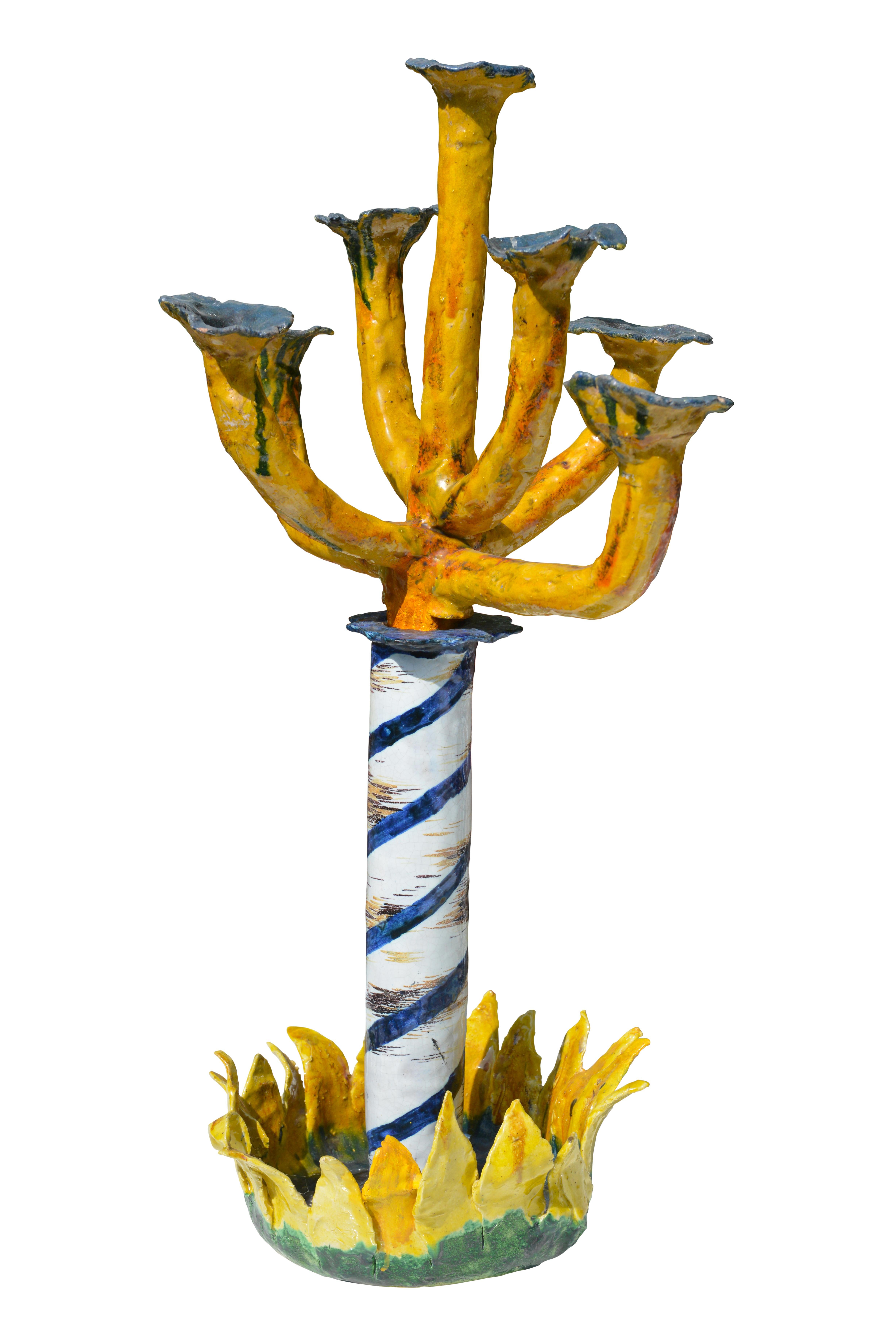 Belgian Ceramic Candelabra Candlestick with 7 Arms, circa 1970 For Sale 2