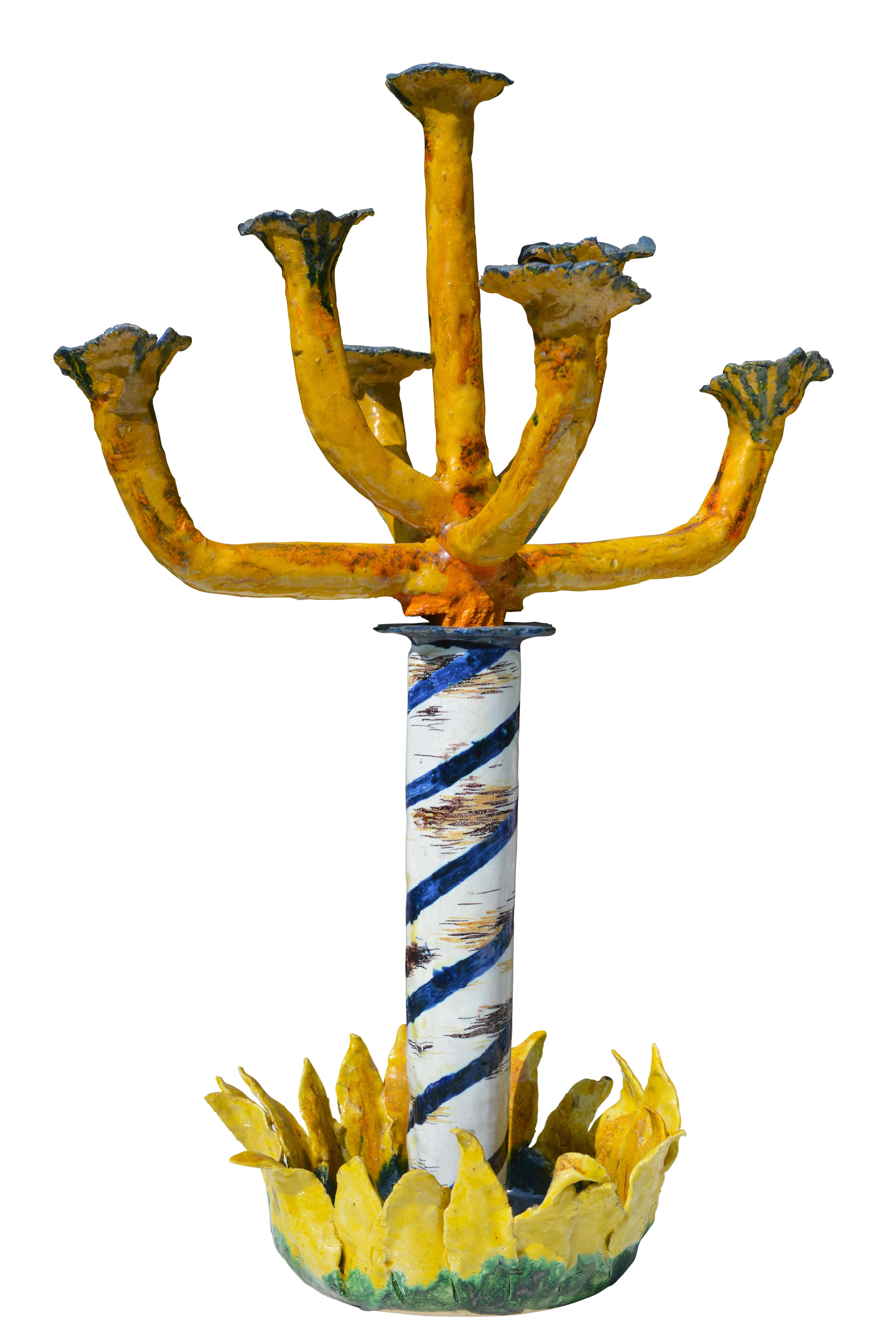 Belgian Ceramic Candelabra Candlestick with 7 Arms, circa 1970 For Sale 3