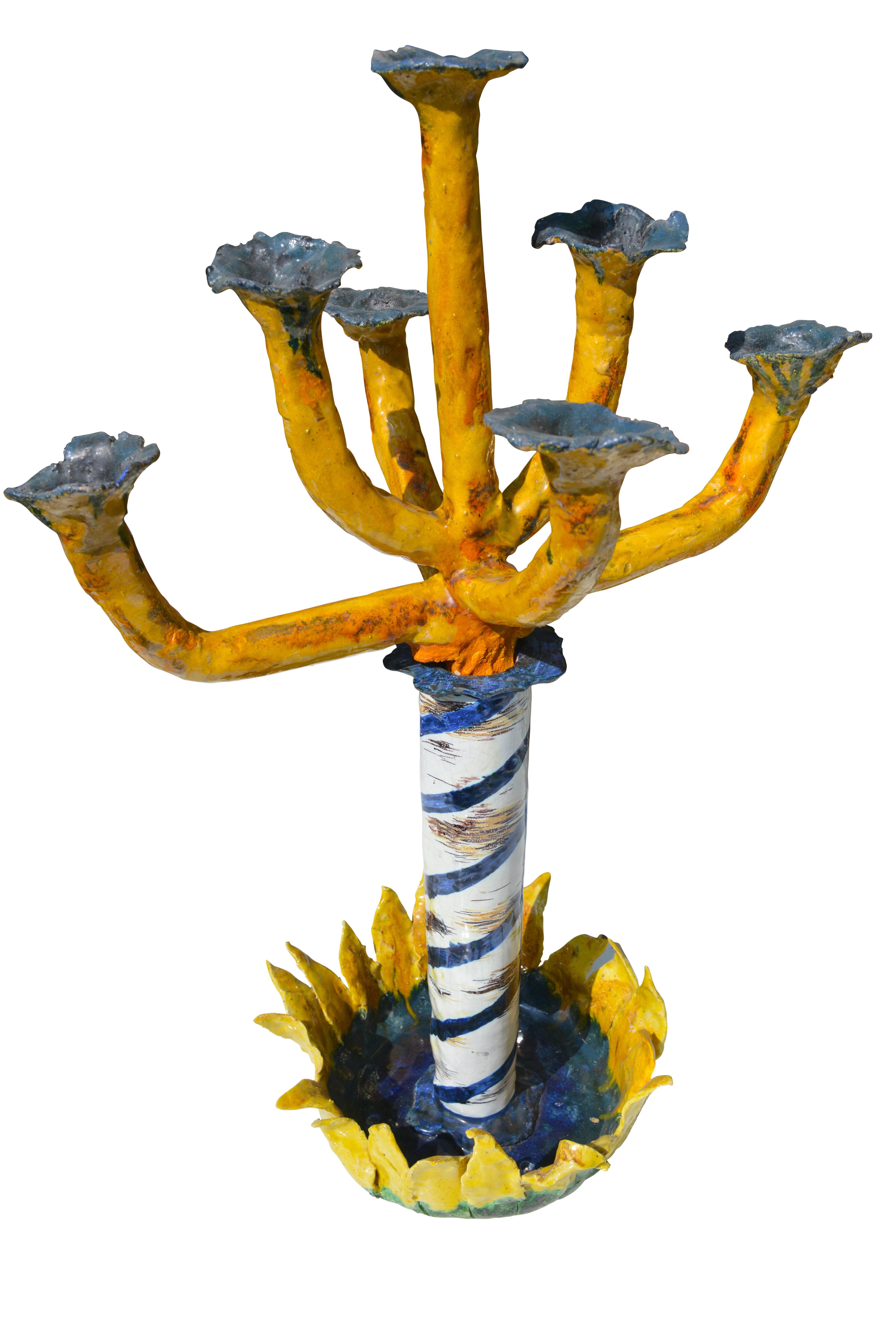 Belgian Ceramic Candelabra Candlestick with 7 Arms, circa 1970 For Sale 4